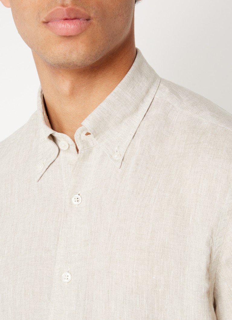 Camisa de linho Oscar Jacobson de corte regular com colarinho abotoado