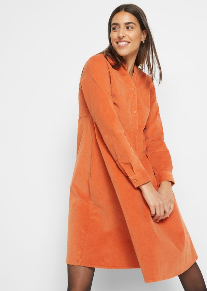 Baumwoll-Cord-Kleid mit Taschen in A-Line, knieumspielend