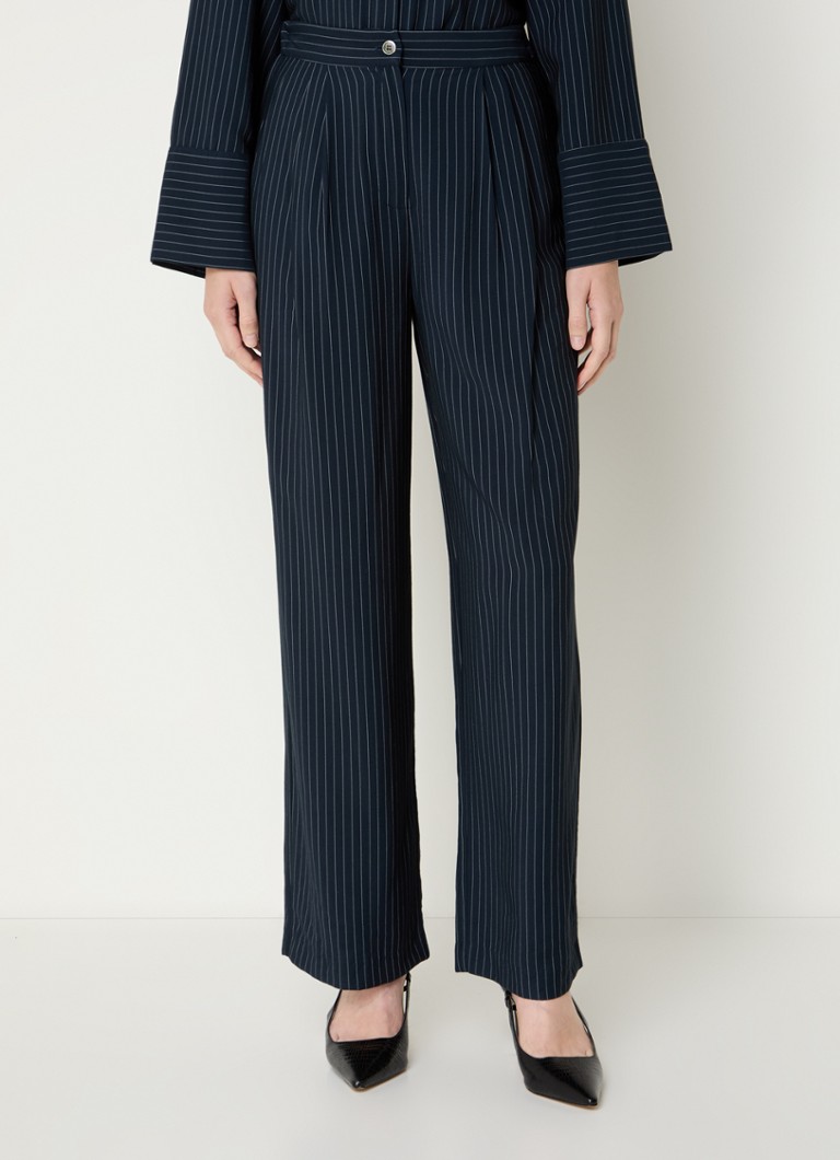 Pantaloni a gamba larga a vita alta con sottili righe modello Isabel di Modström