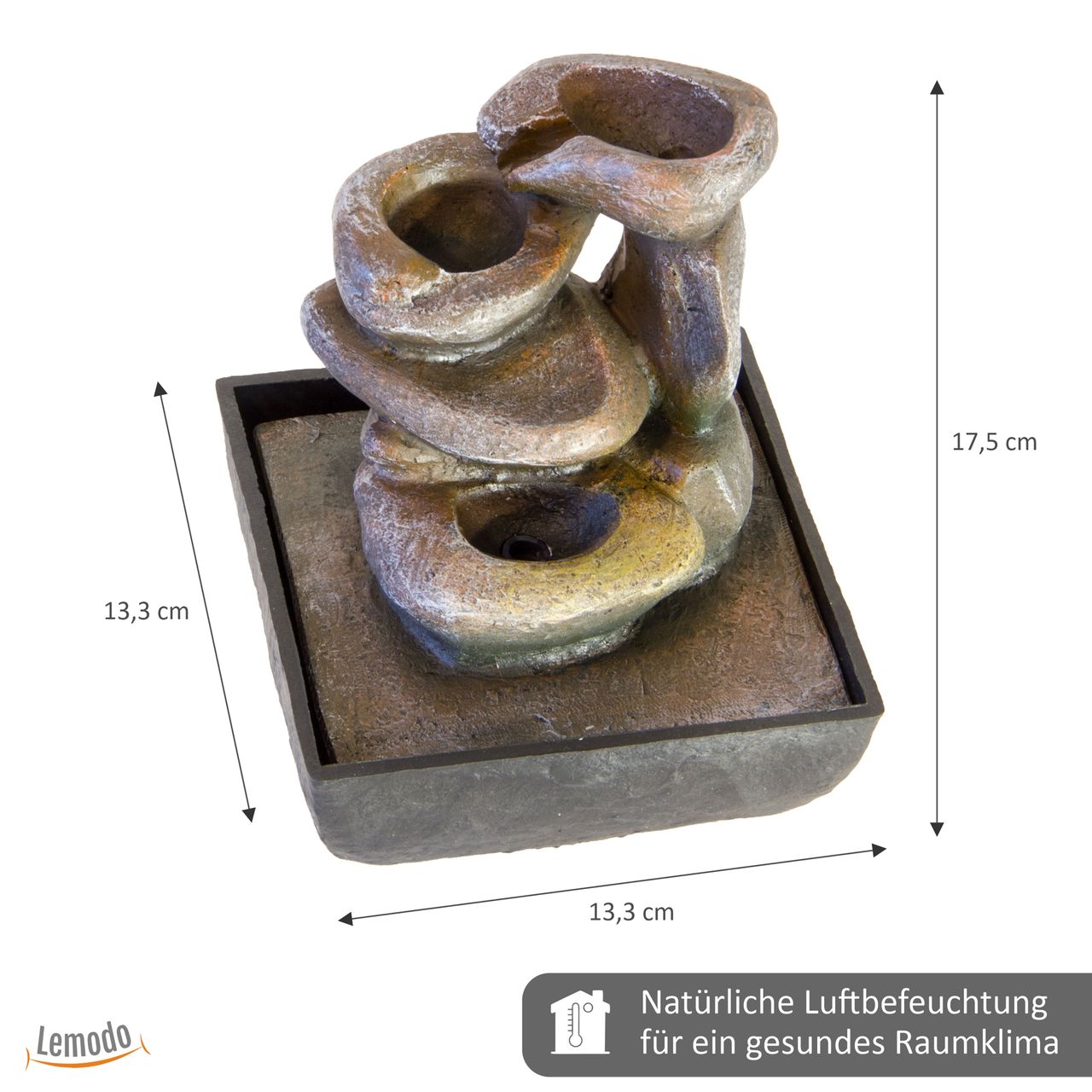Lemodo Zimmerbrunnen in Steinturm-Form, Dekobrunnen mit LED-Beleuchtung