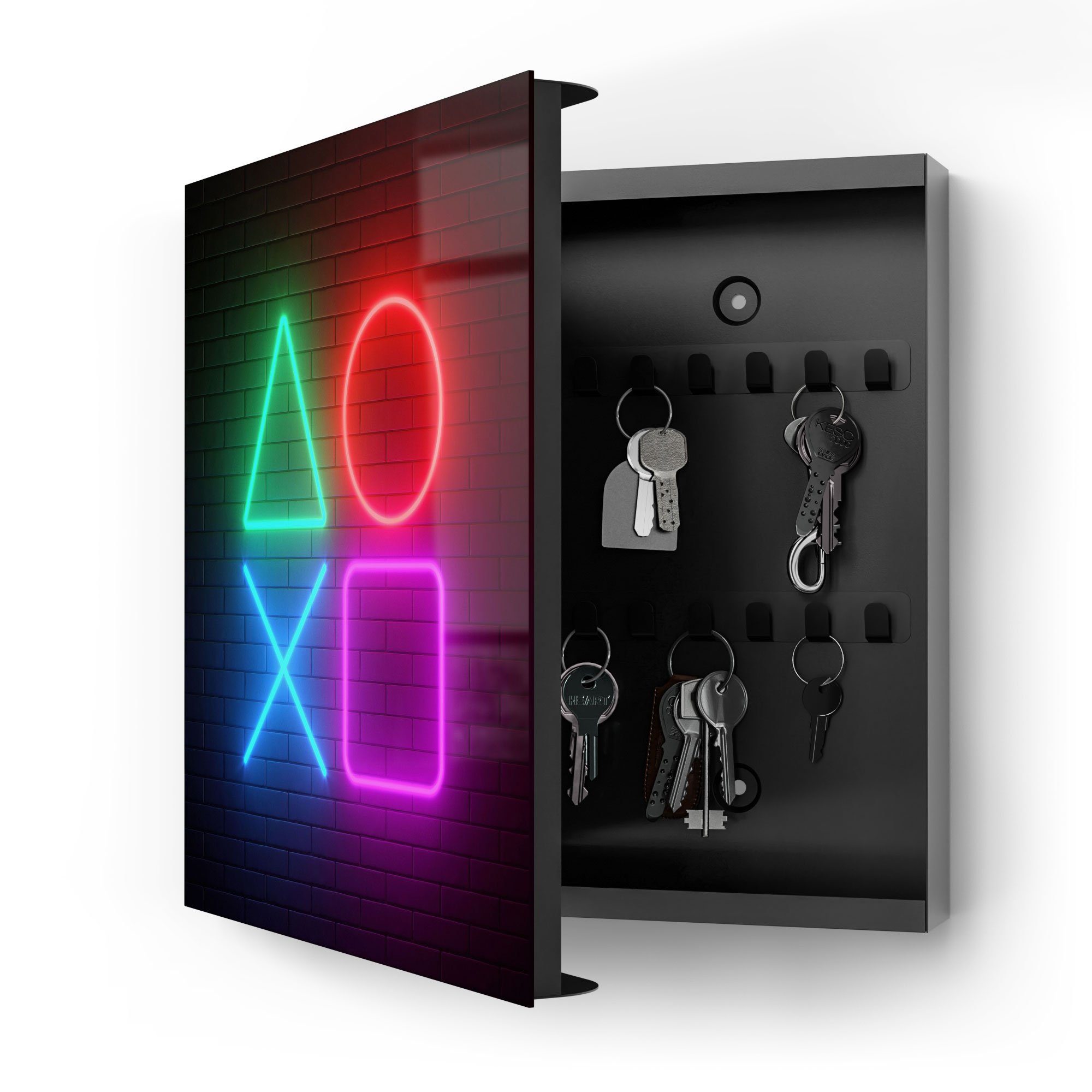 DEQORI Schlüsselkasten 'Playstation Elemente', Glas Schlüsselbox modern magnetisch beschreibbar