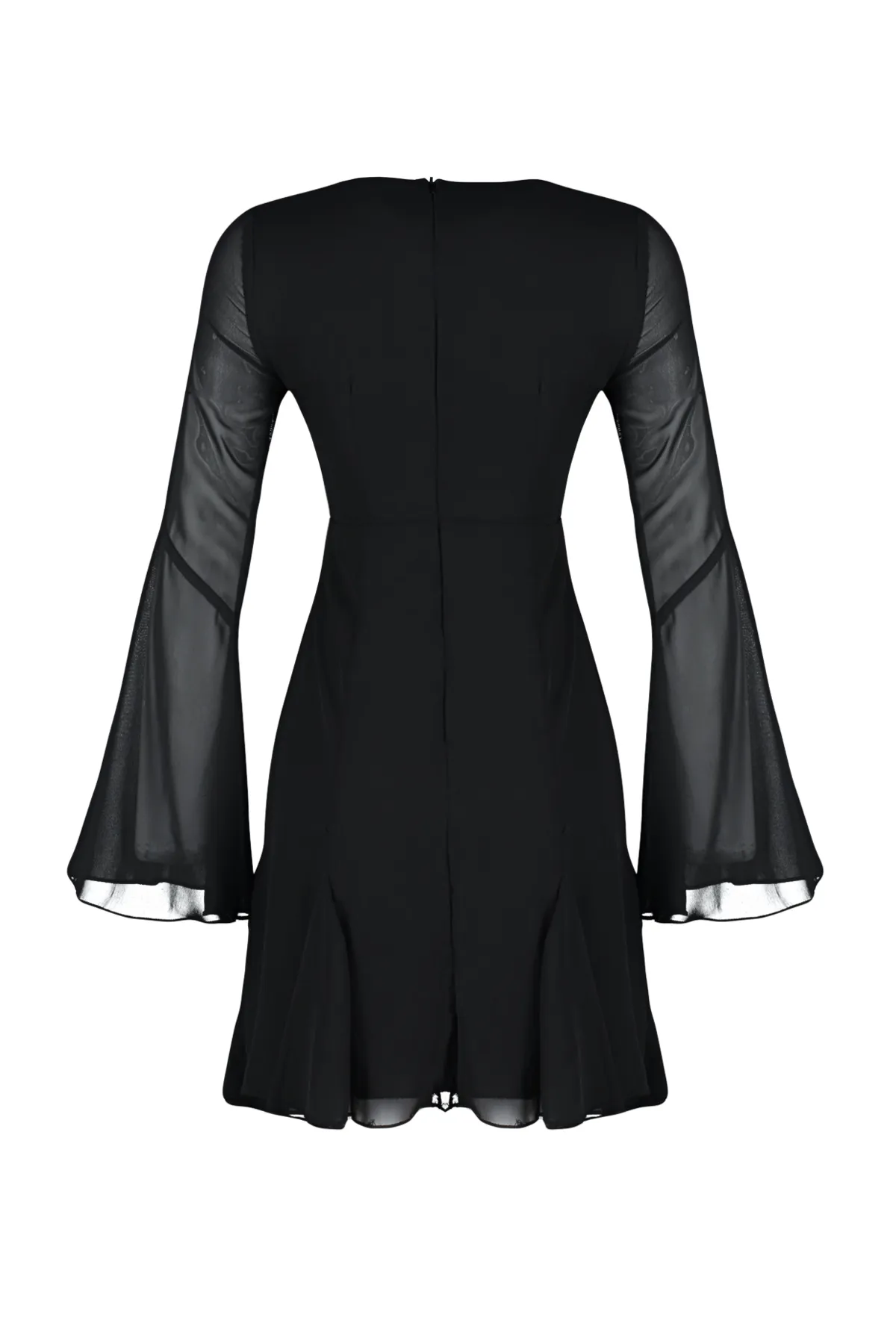 Trendyol Collection  Elegantes Abendkleid aus schwarzem Chiffon mit offener Taille/Skater TPRAW24EL00050