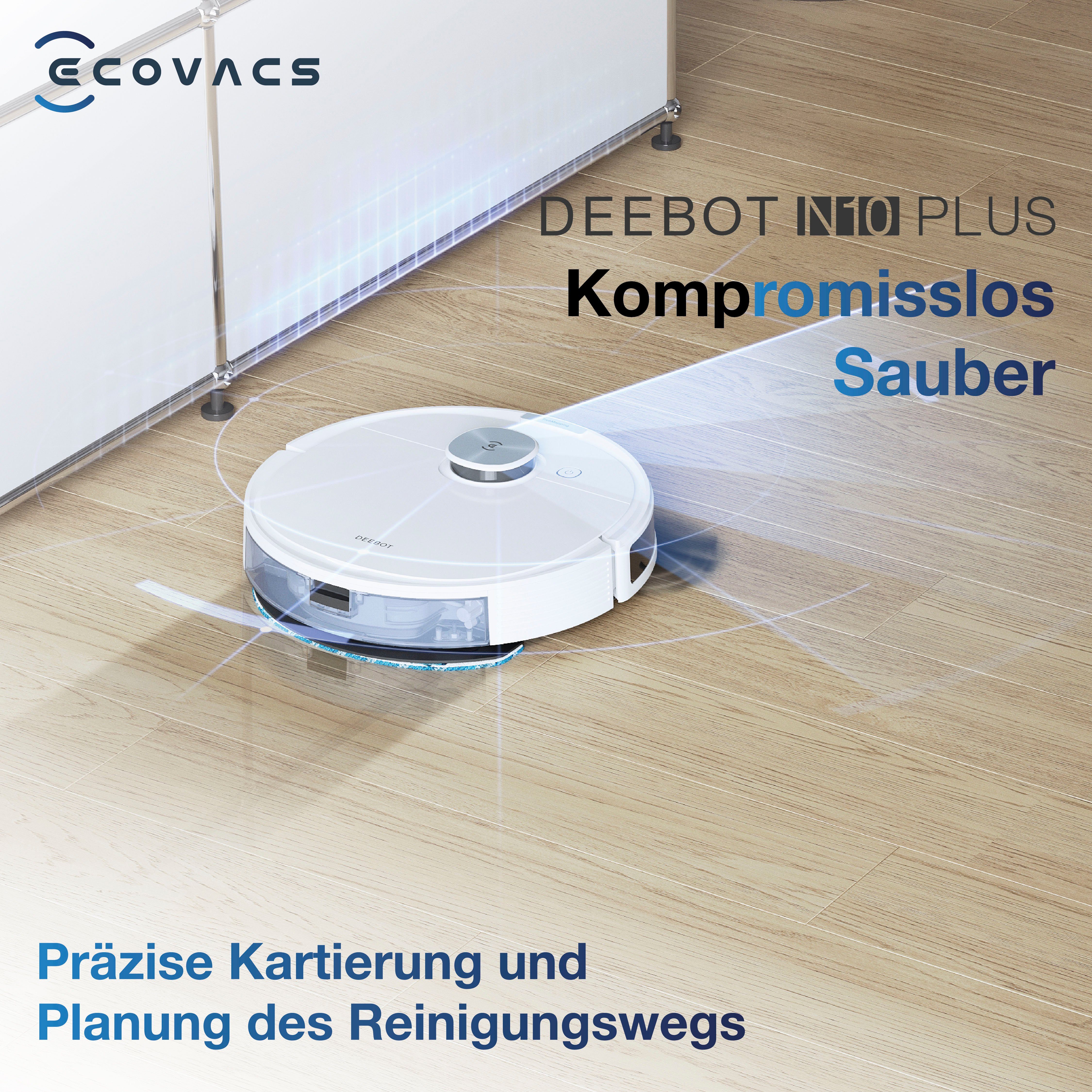 ECOVACS Nass-Trocken-Saugroboter DEEBOT N10 Plus, 4300PA, LiDAR Navigation, Absaugstation, für Hartboden, Teppich, Weiss