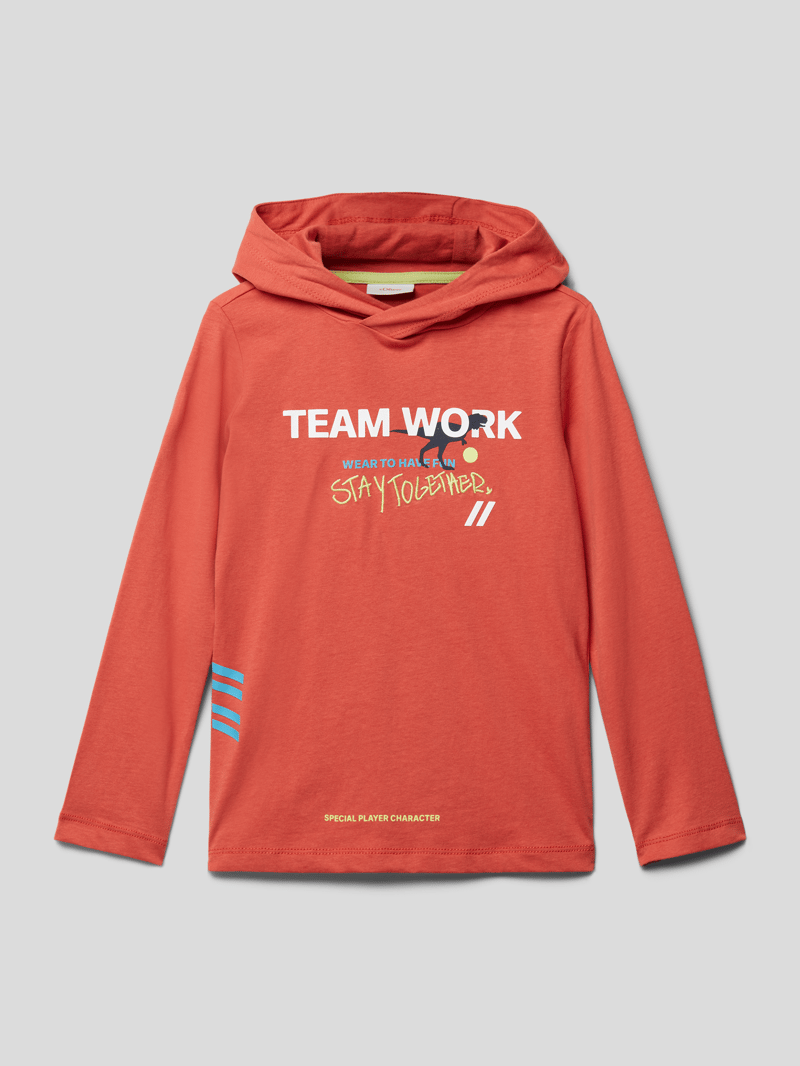 Hoodie mit Motiv-Print in terrakotta