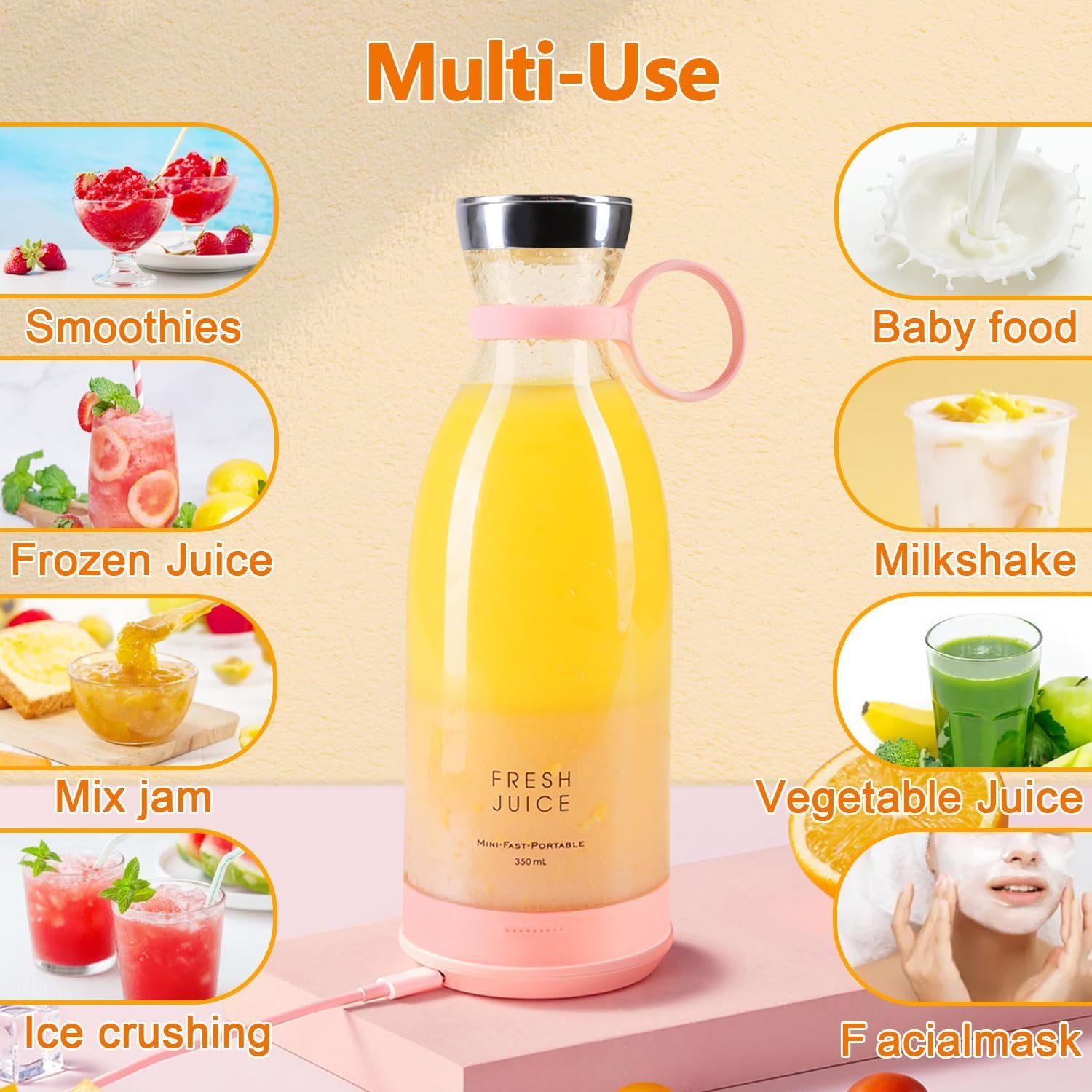 Blusmart Akku-Smoothie-Maker 420ml Mini-Mixer, frischer Saft, kleiner Mixer USB, Doppelklicken Sie, um den tragbaren kleinen Saftbecher zu öffnen