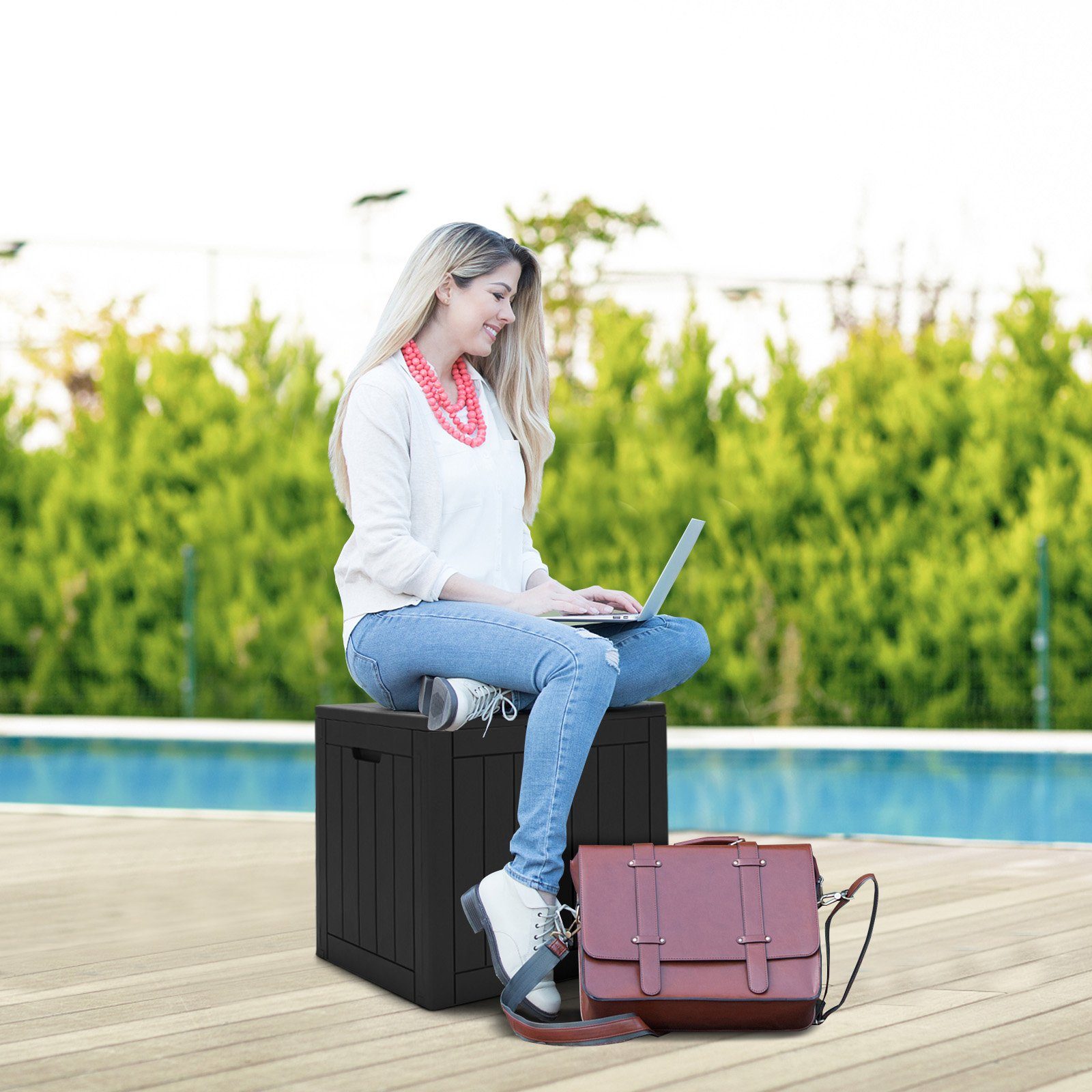 COSTWAY Auflagenbox 114L Truhe, mit Griffen, 56 x 43 x 53 cm