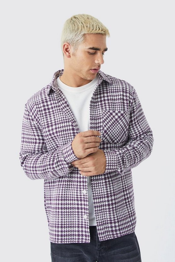 Langärmliges strukturiertes Karo-Overshirt