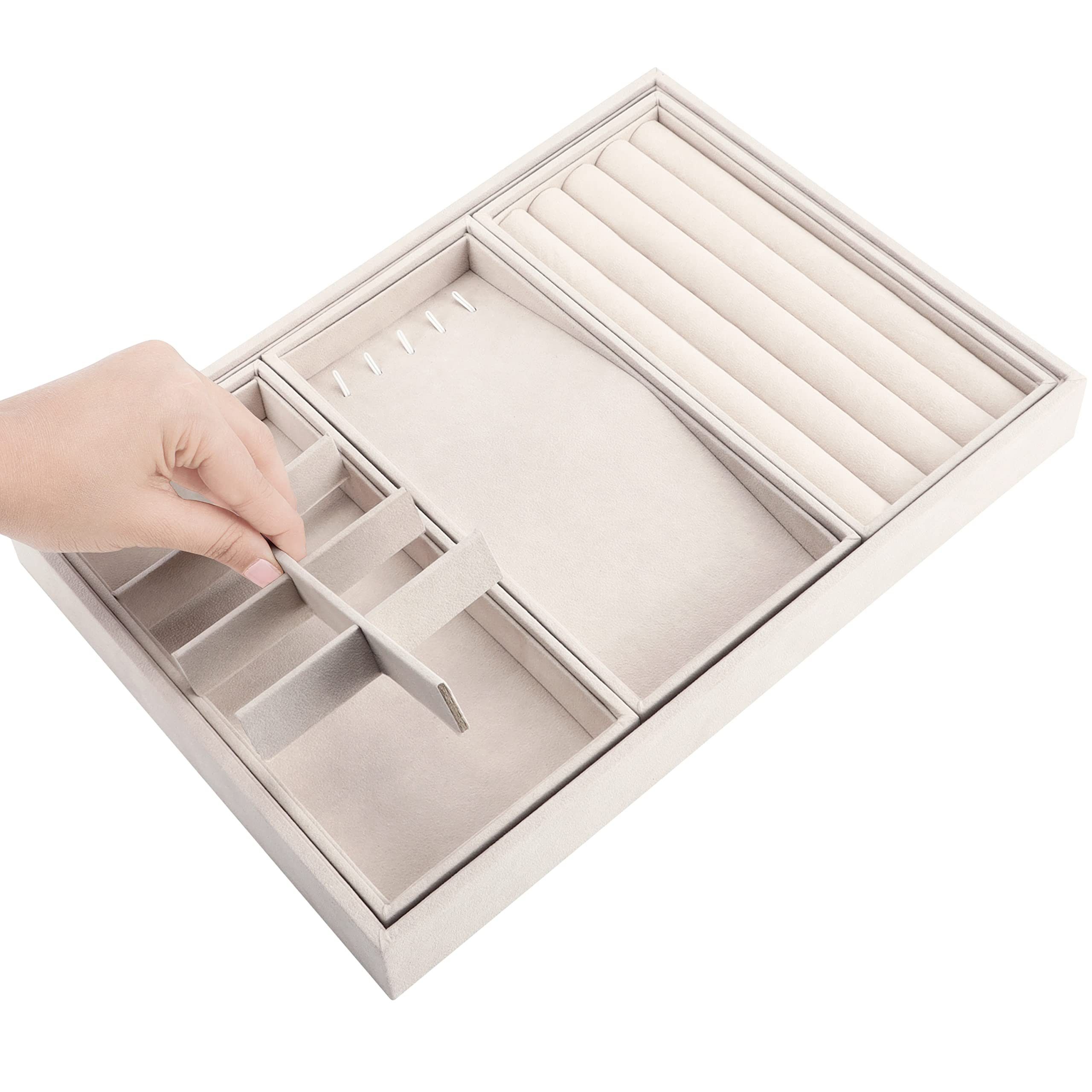 Belle Vous Schmuckständer Cremefarbener Schubladeneinsatz für Schmucktabletts (4er Set), Schmucktablett Creme Schubladeneinsatz (4er Pack)