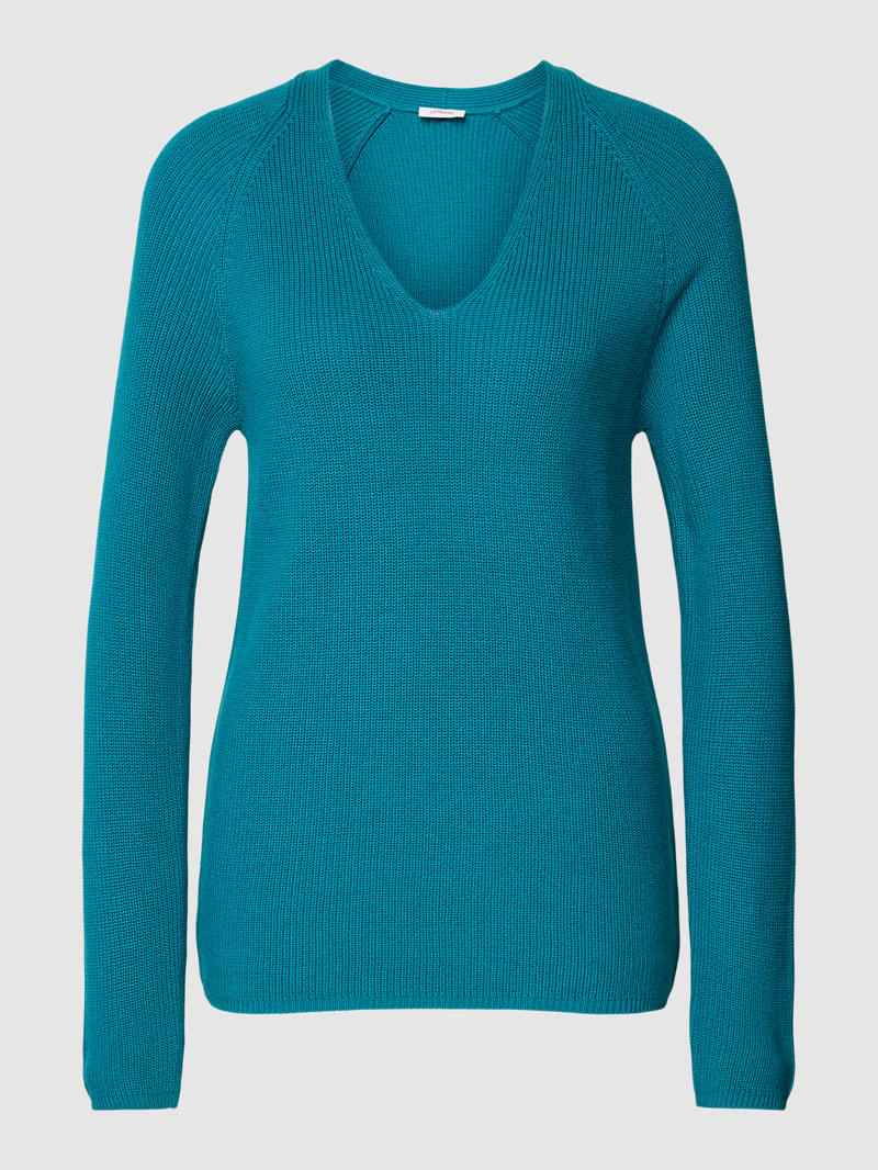 Strickpullover mit V-Ausschnitt in petrol