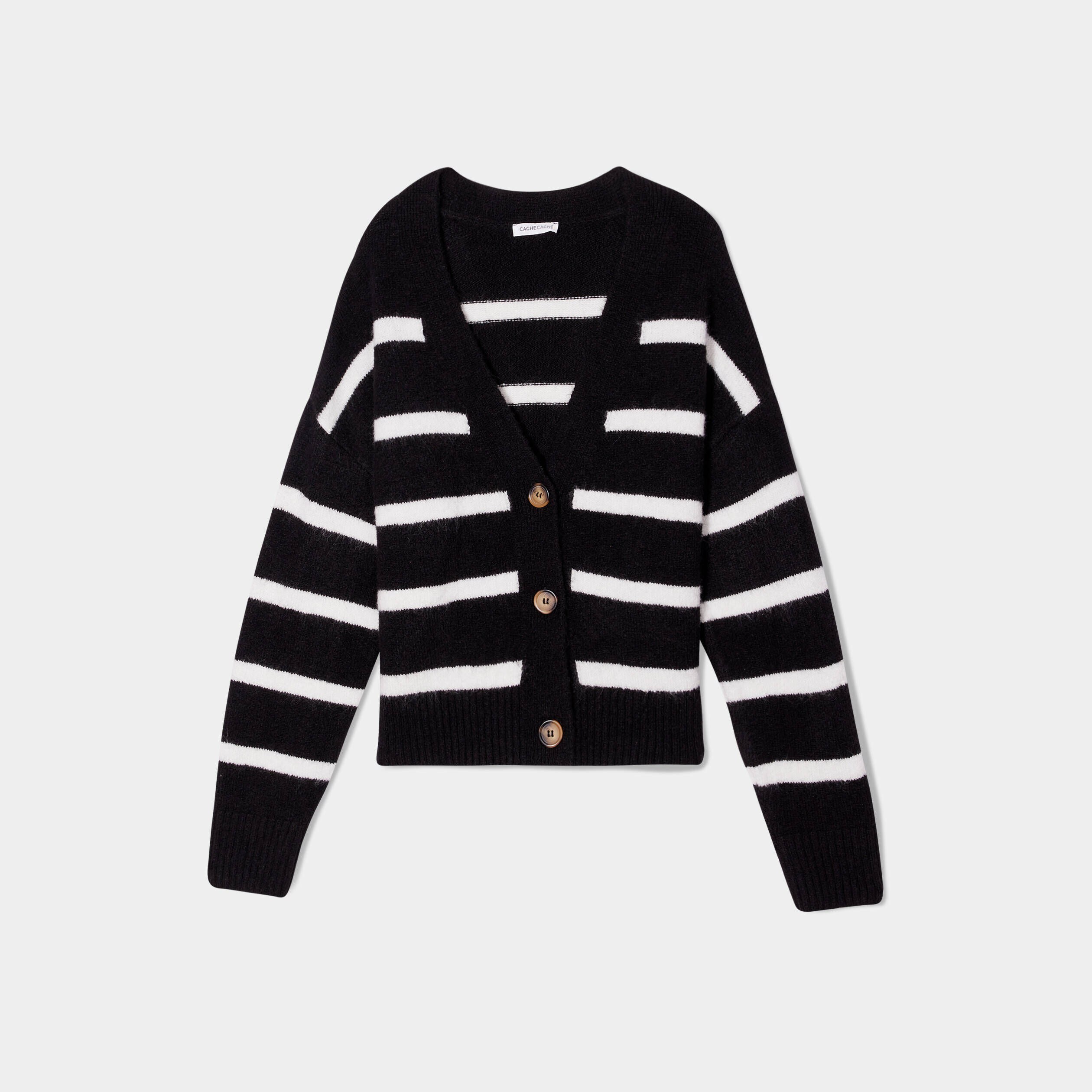 Gilet manches longues col en V noir femme | Cache Cache