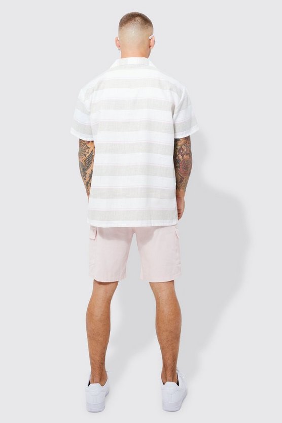Kurzärmliges gestreiftes Oversize Colorblock Hemd