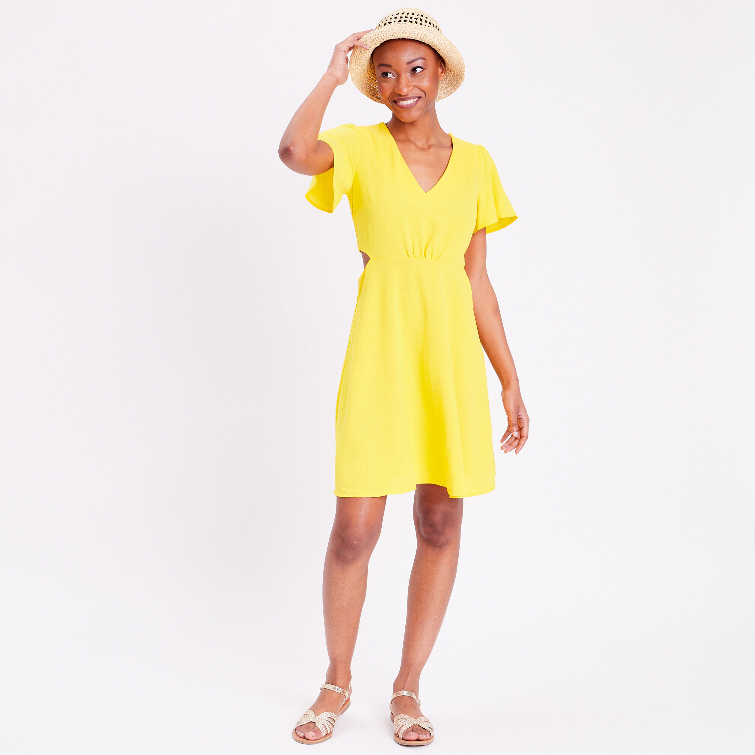 Robe patineuse ouvertures jaune fluo femme | Cache Cache