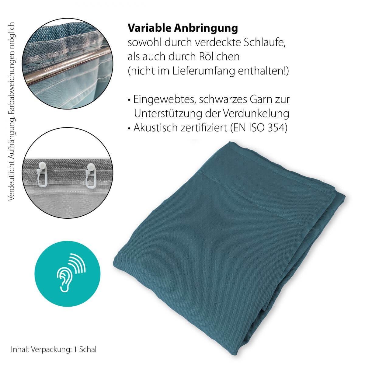 Indes Fuggerhaus Verdunkler Galdin verdeckte Schlaufen Petrol 140 x 245 cm