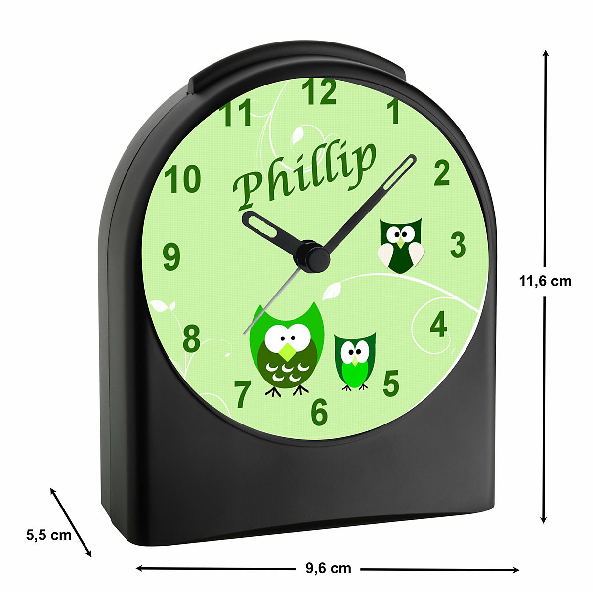 Kinder Funkwecker personalisiert mit Namen Eule Atom-/Funkuhr, 12-Stunden-Anzeigeformat, Schlummerfunktion, Nachtlicht, Geräuschlos/Ohne Ticken