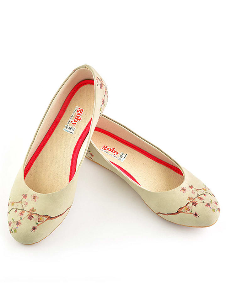Goby Leder-Ballerinas in Beige/ Rot günstig kaufen