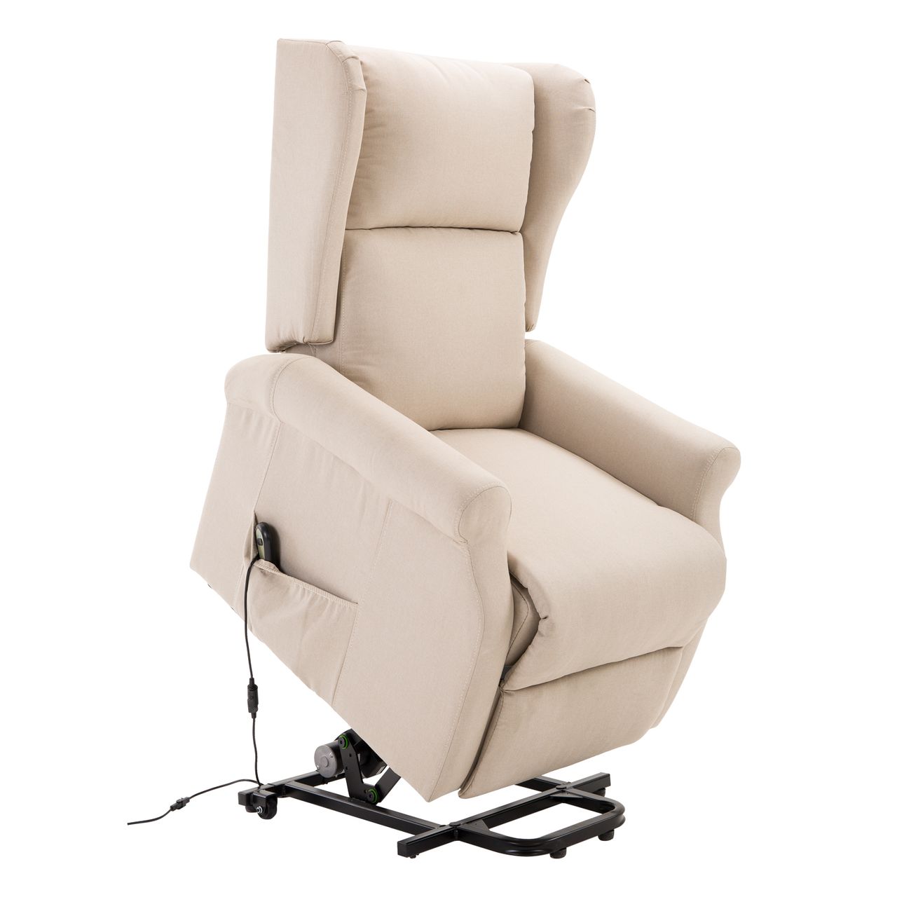 HOMCOM Aufstehsessel Fernsehsessel mit Aufstehhilfe elektrisch Liegefunktion Leinen Creme 72,5 x 94 x 109cm