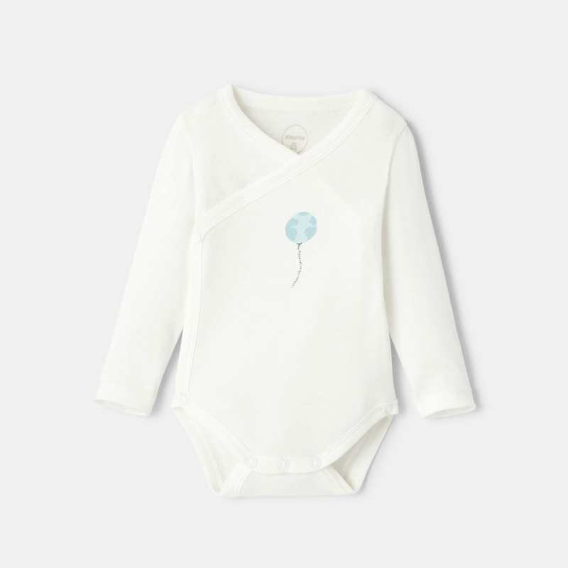 Lot de 3 bodies croisés manches longues en coton bleu naissance Absorba