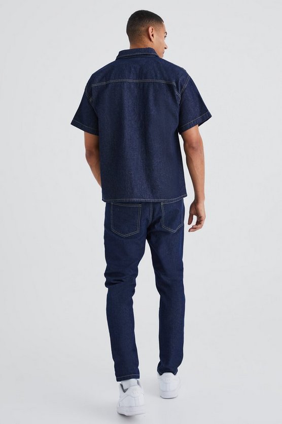 Kurzärmliges kastiges Jeanshemd