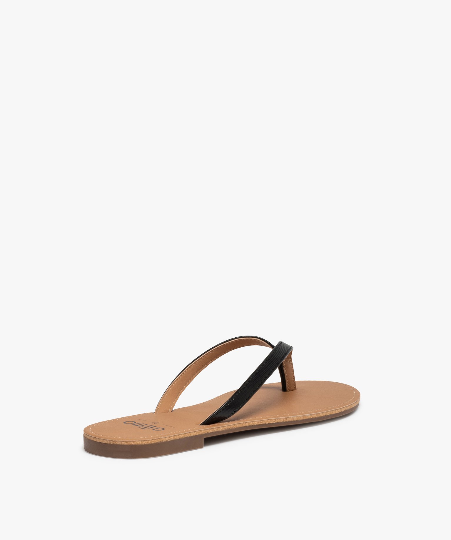 Tongs femme à petit talon plat et lanières fines noir | GEMO