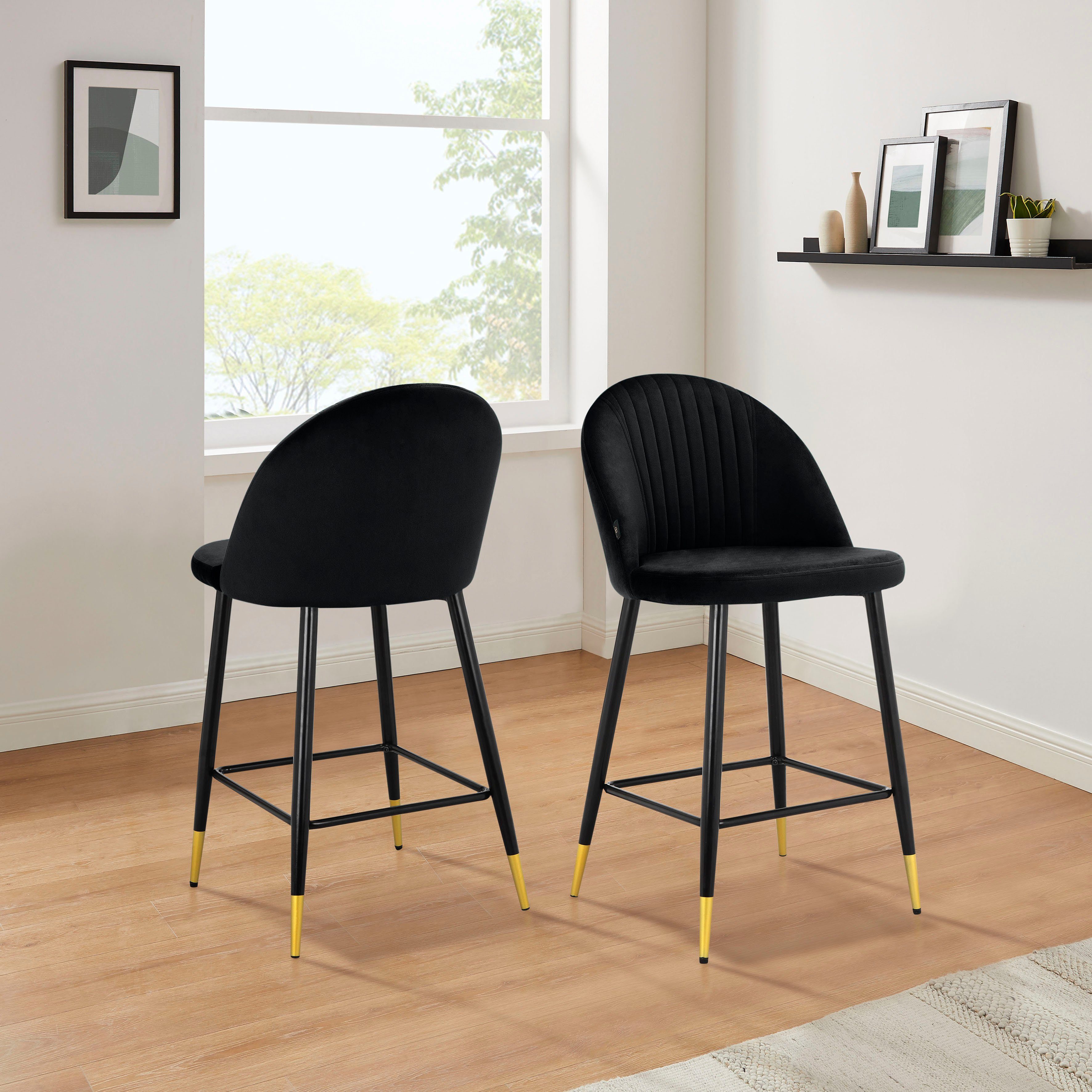 Leonique Bistrostuhl Embrosse (2 St), mit Sitz und Rücken gepolstert, in schönem Velourstoff, Sitzhöhe 65 cm