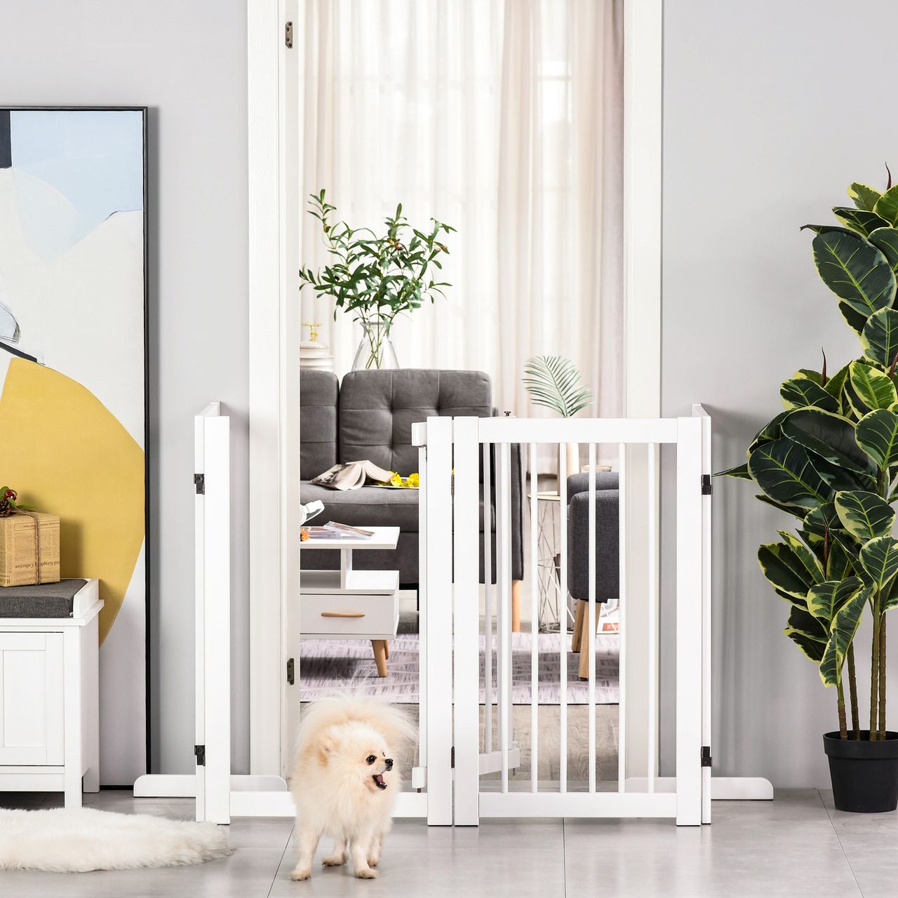 PawHut Absperrgitter Hunde 91 cm Schutzgitter aus Holz Hundegitter Freistehend