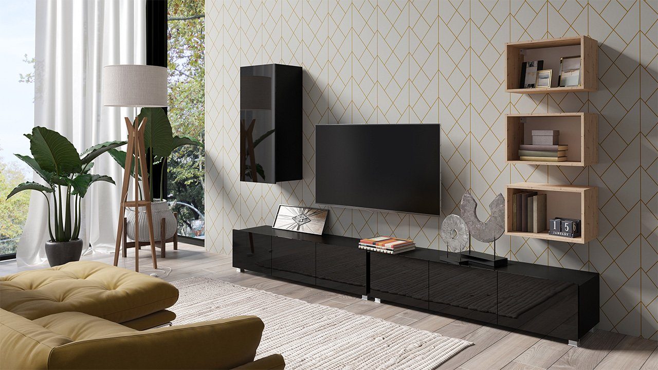 Mirjan24 Wohnwand Calabrini XXXVI, (6er-Set, 2x TV-Lowboard, Hängeschrank, 3x Wandregal), ohne Griffe