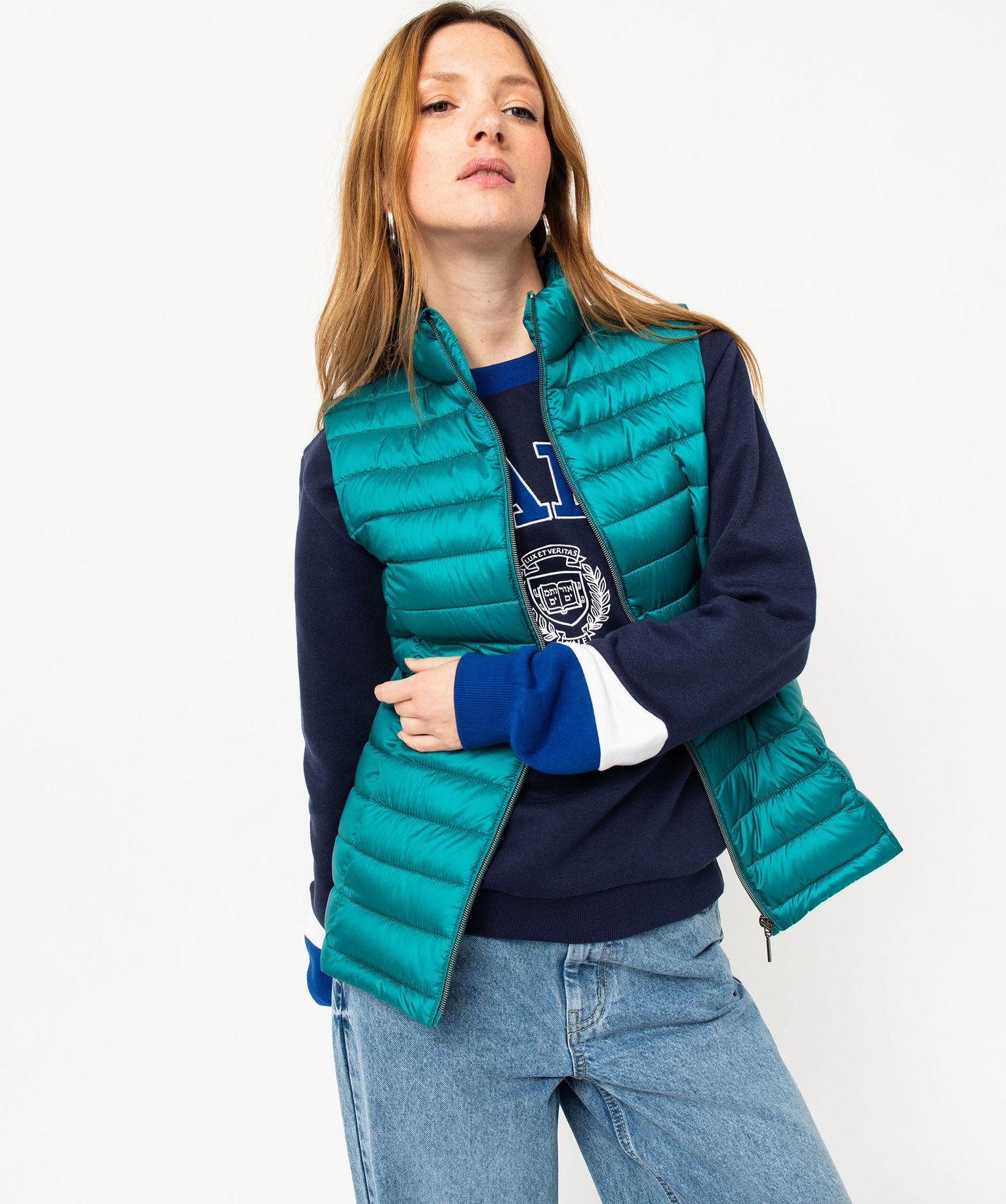 Doudoune sans manches avec col montant femme bleu | GEMO