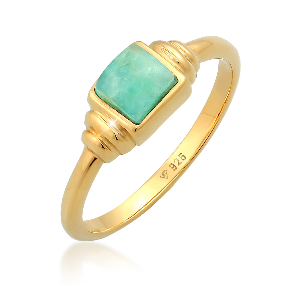 Elli PREMIUM Elli PREMIUM Bague Femmes Solitaire Vintage Carré Simple avec Amazonite en Argent Bague