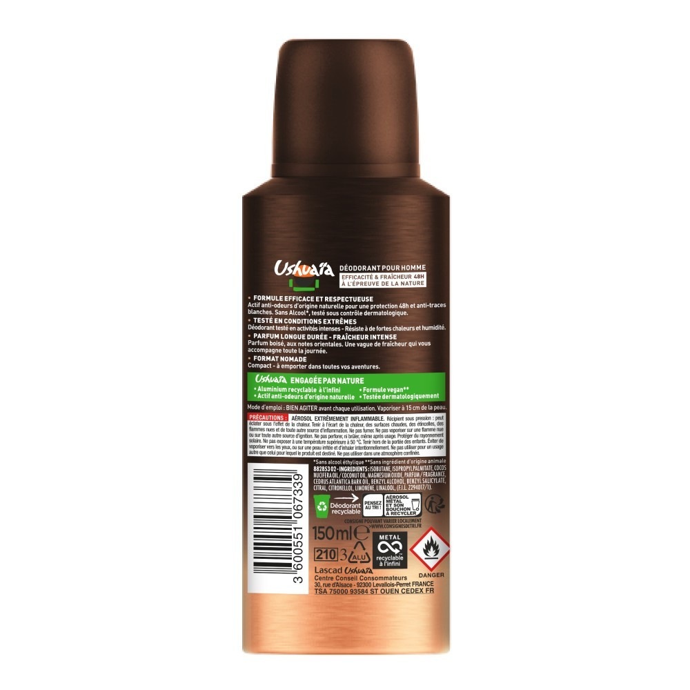 Ushuaïa Deodorant Spray til Mænd Rå Cedertræ