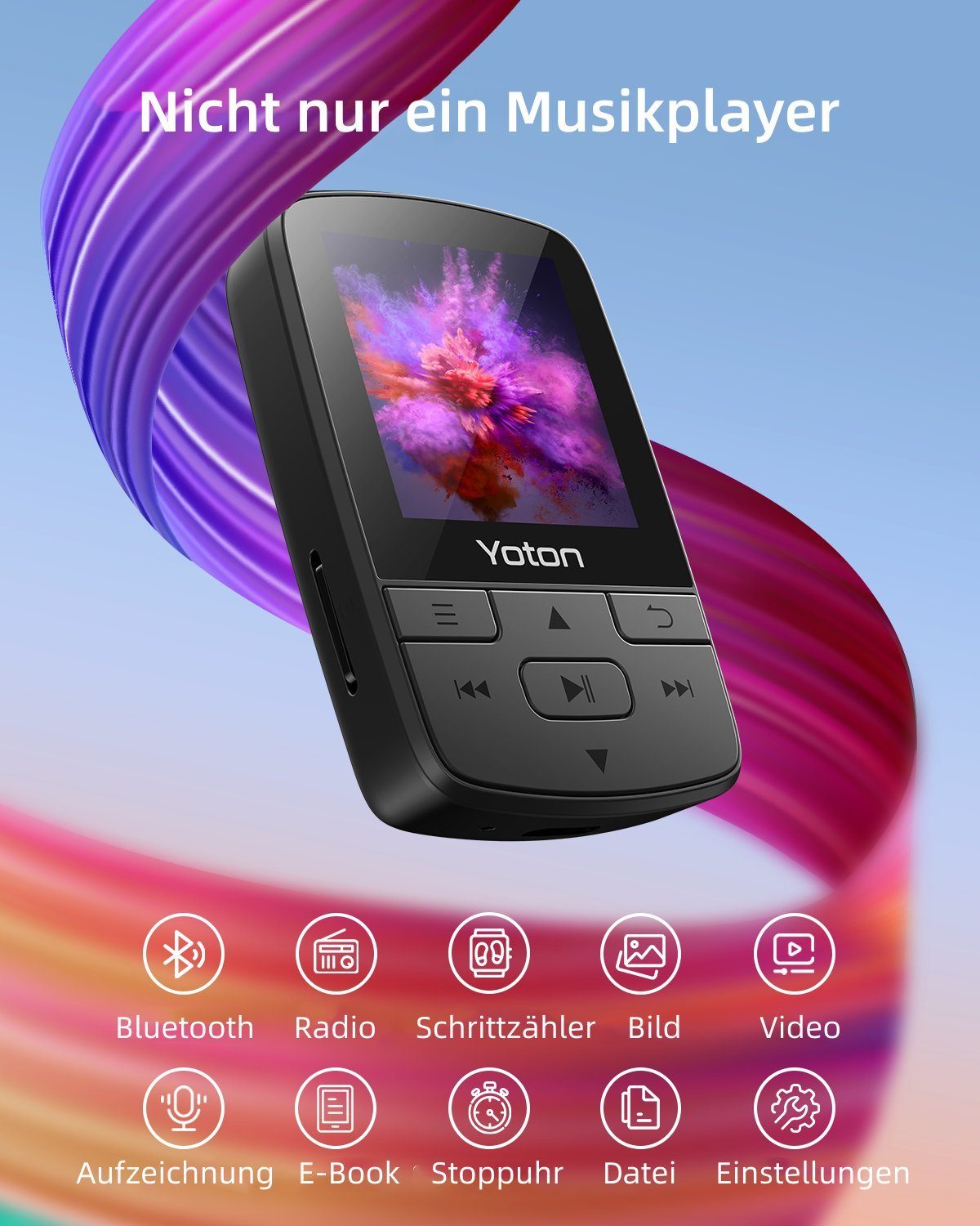 Yoton 16+64GB MP3-Player (16 GB, Sport Musik Player mit FM Radio, Tonbandgerät, E-Book)