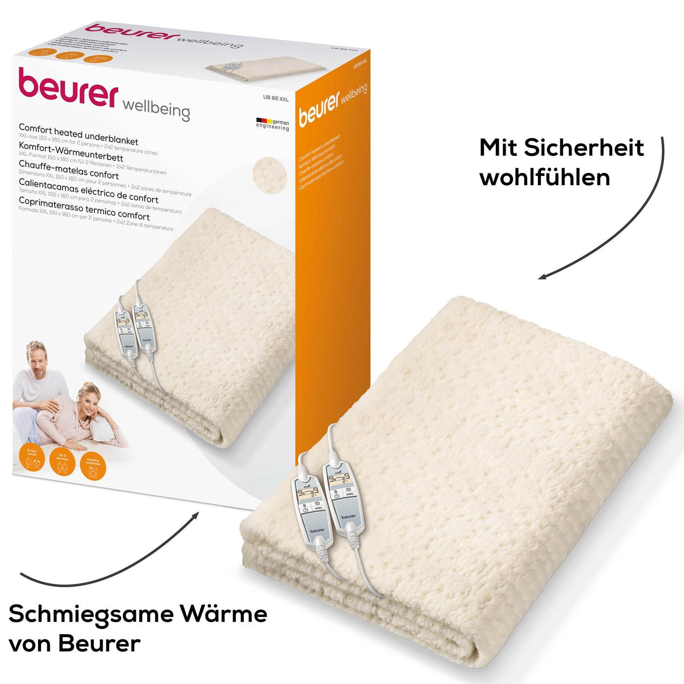 Beurer Komfort-Wärmeunterbett UB 86 Teddy Double-Weiches Wärmeunterbett mit 2 Schaltern & je 9 Temperaturstufen - 150 x 160 cm