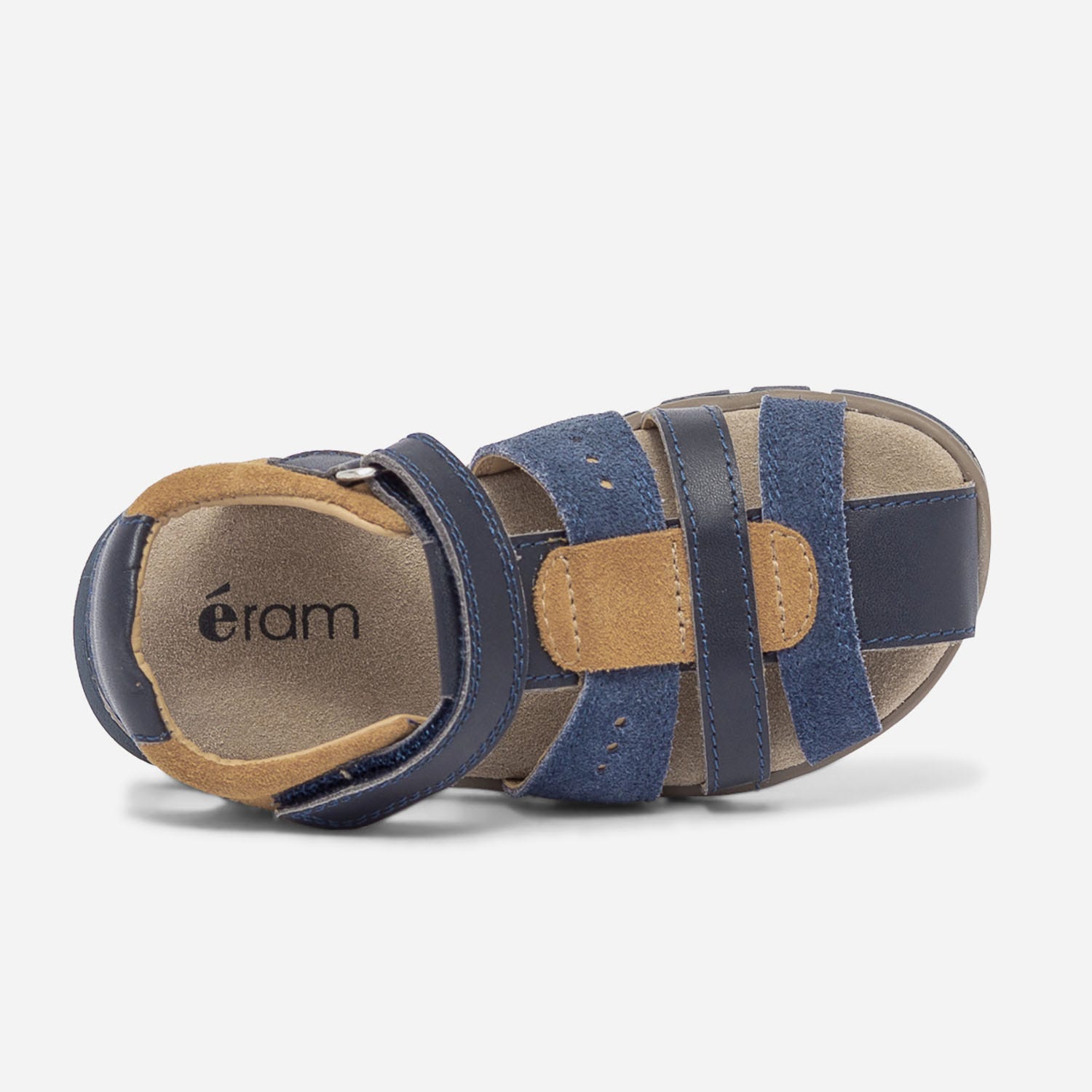 Sandale marine et camel en cuir velours