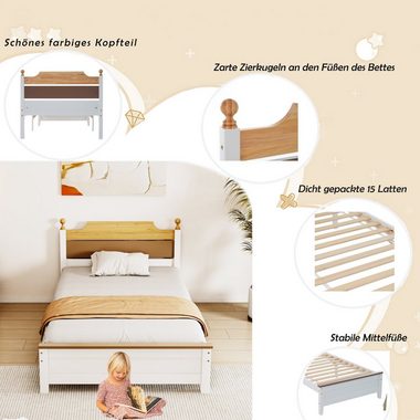 OKWISH Holzbett Einzelbett, Kiefernholzrahmen mit Mittelfuß, Erwachsenenbett (90x200 cm, Erwachsenenbett, mit Kopf- und Fußteil aus MDF), ohne Matratze