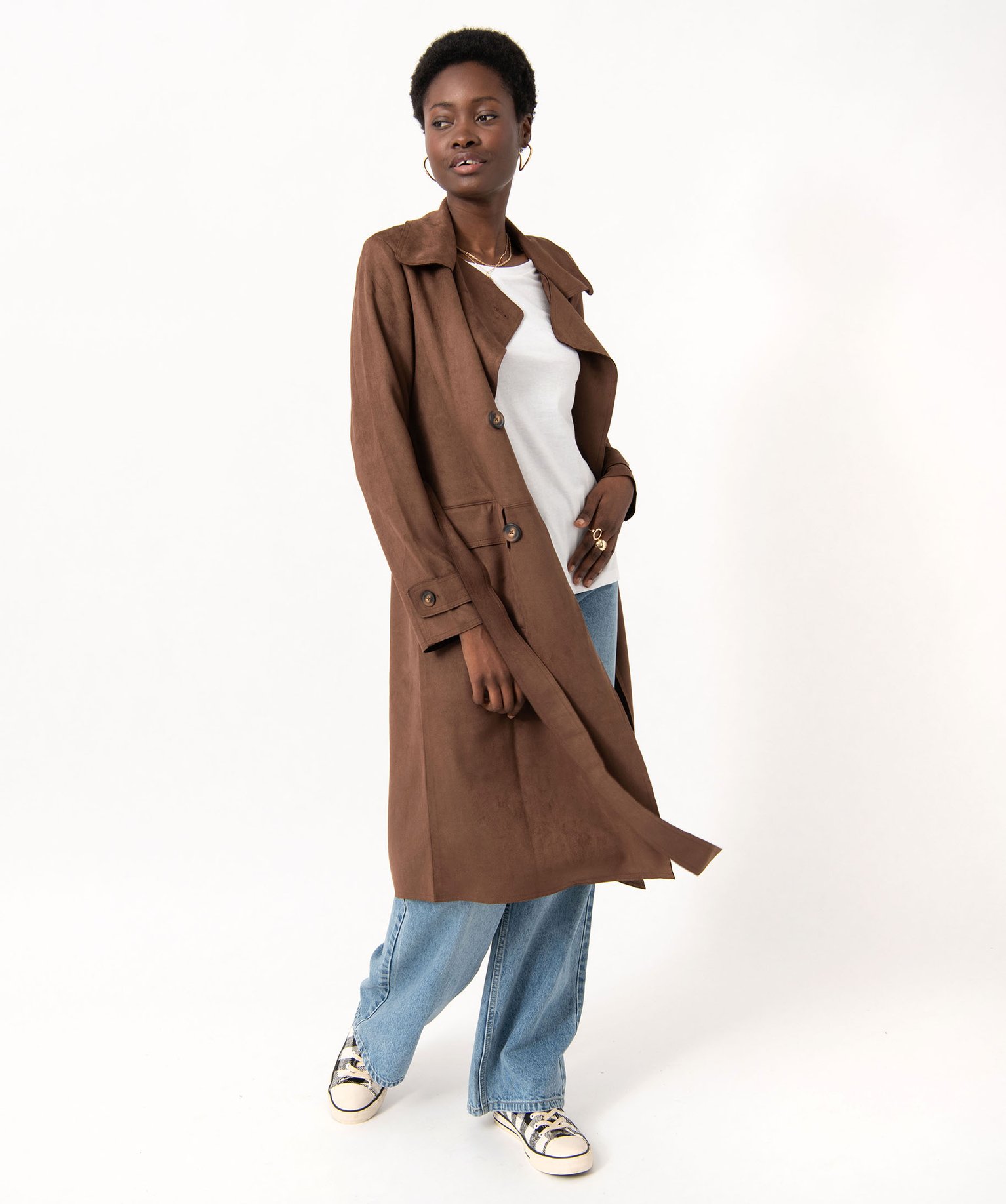 Imperméable long en suédine femme marron | GEMO
