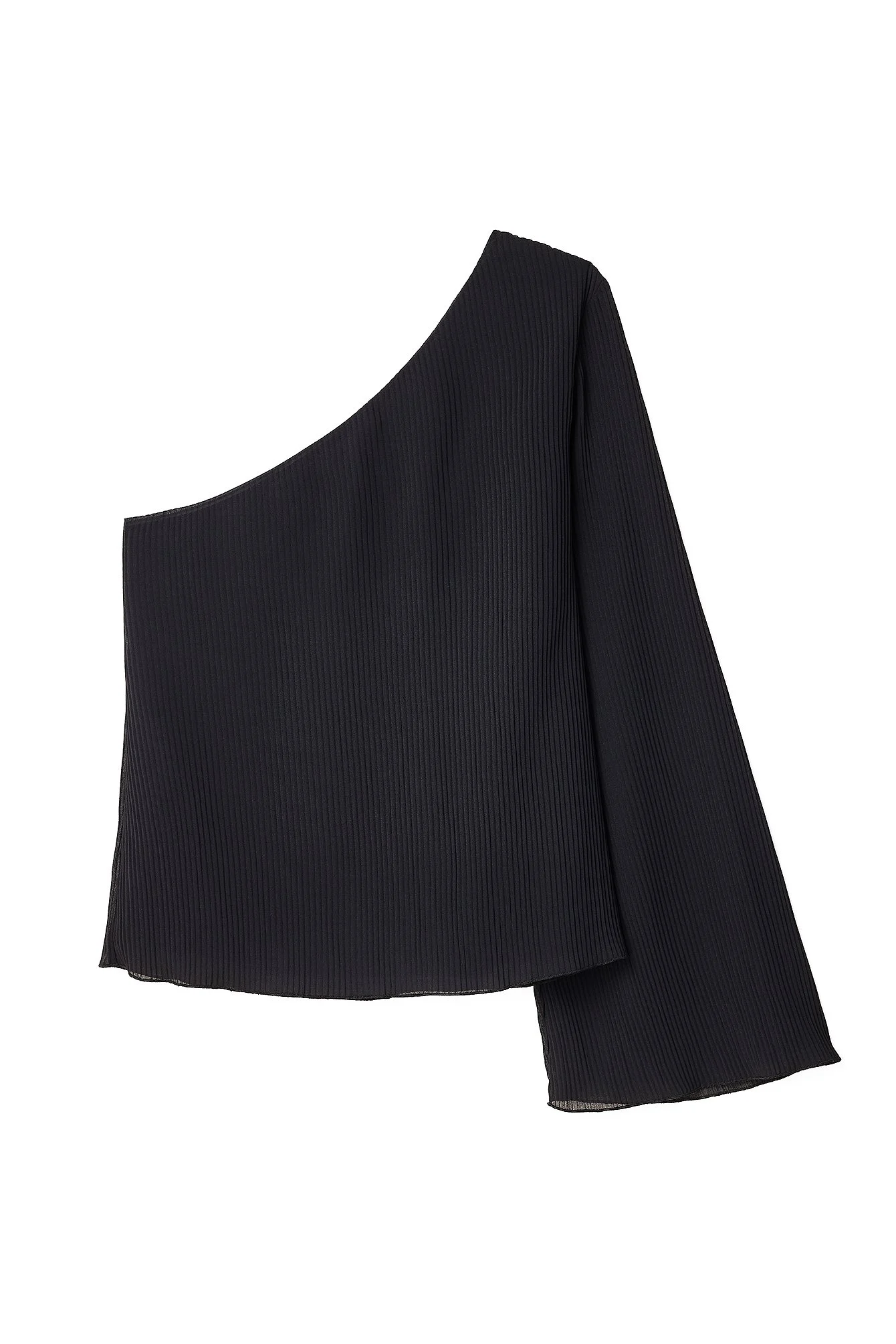 Einseitig schulterfreie Langarm-Plissee-Bluse
