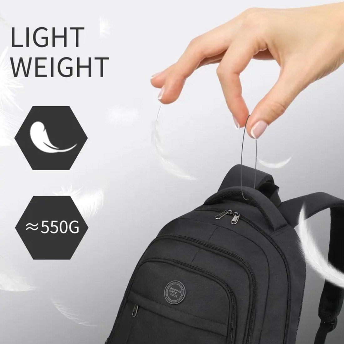 Aoking Freizeitrucksack Rucksack Schulrucksack Sportrucksack Laptoprucksack Reiserucksack (Schwarz), Rucksack (15 Zoll Laptopfach) Freizeit Reise Sport Arbeit Schule Uni