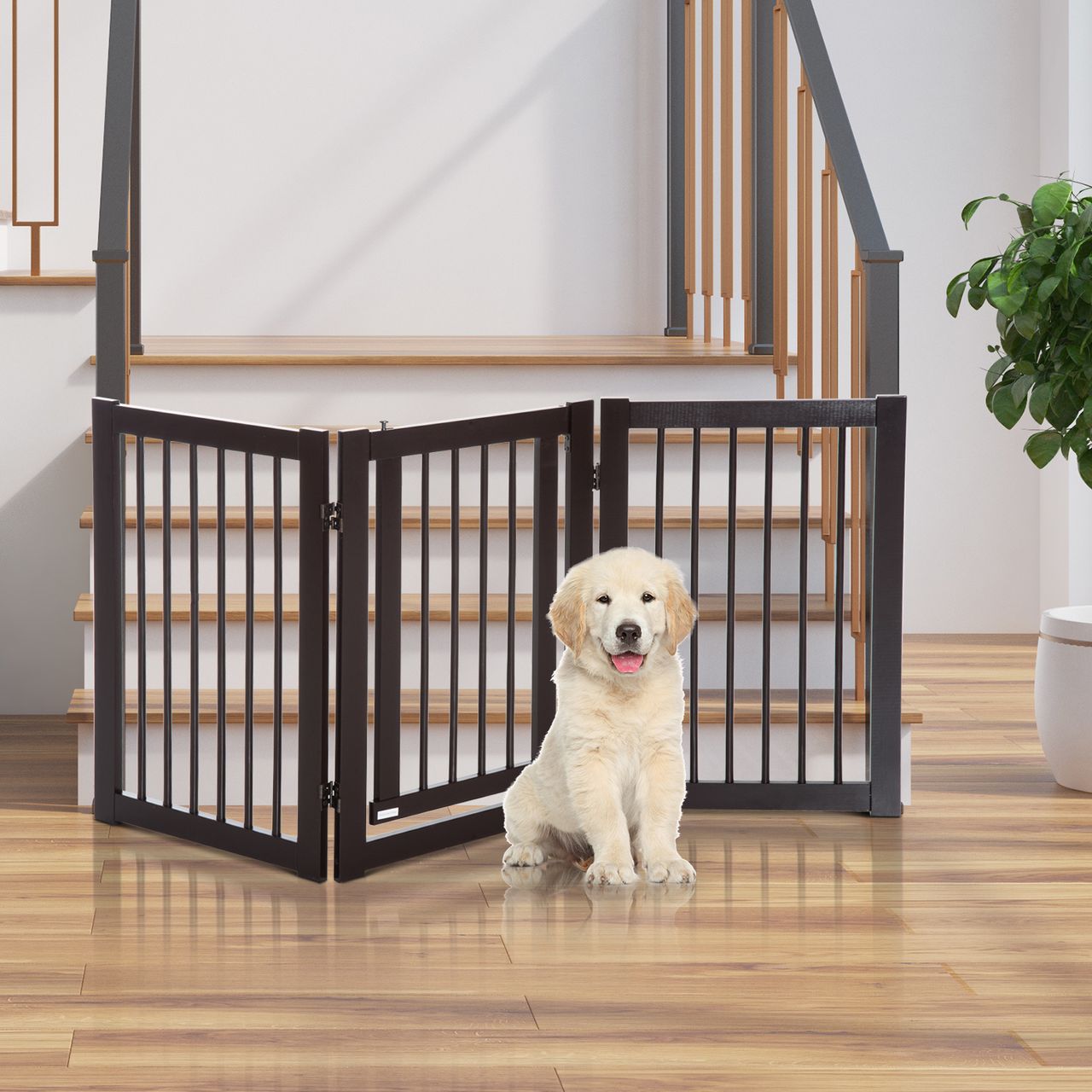 PawHut Absperrgitter für Hunde Schutzgitter Hundegitter Türschutzgitter Dunkelbraun 155 x 1,5 x 76 cm