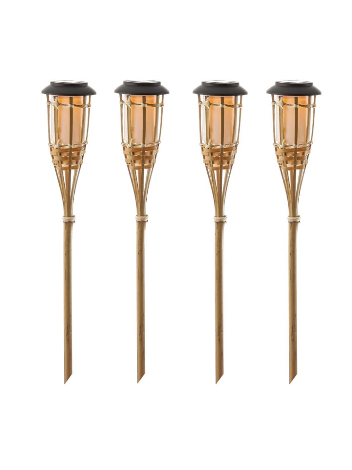 MARELIDA 4x LED Solar Fackel Gartenfackel aus Bambus H: 60cm in natur günstig kaufen onesize