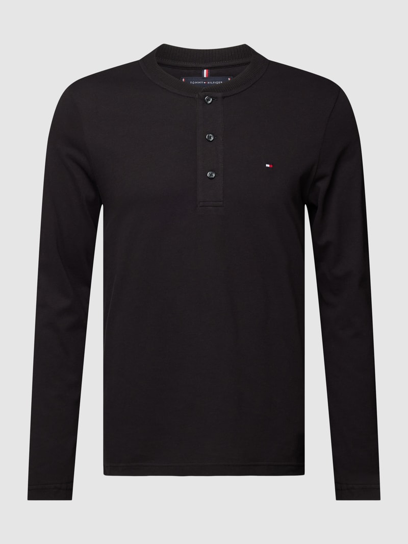 Longsleeve mit Label-Stitching Modell 'HENLEY' in schwarz
