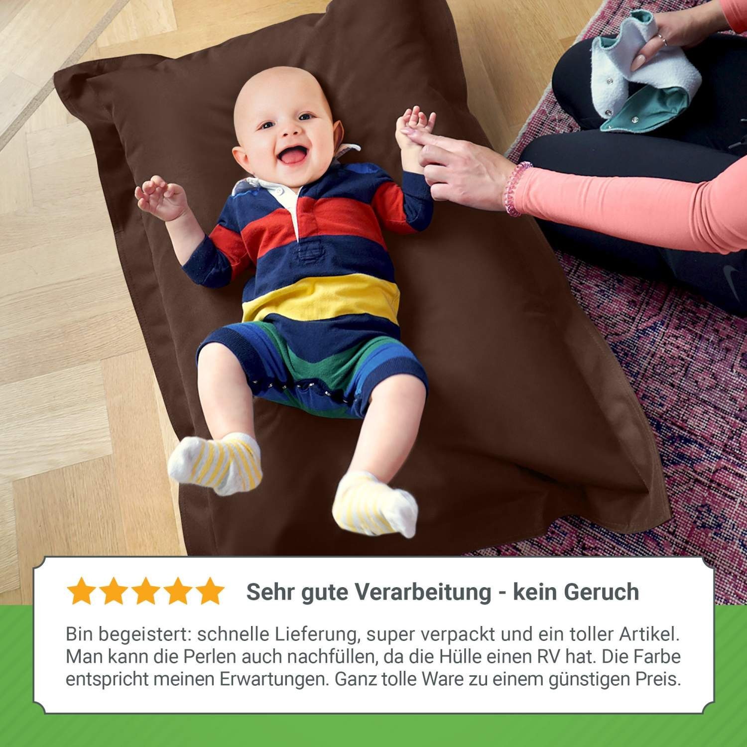 Green Bean Sitzsack BeBi (Kinder-Sitzsack 70x100cm & 70 Liter EPS-Perlen Füllung, - Indoor & Outdoor - Bean Bag Sitzkissen Bodenkissen), Sessel Riesensitzsack Liegekissen für Jungen & Mädchen