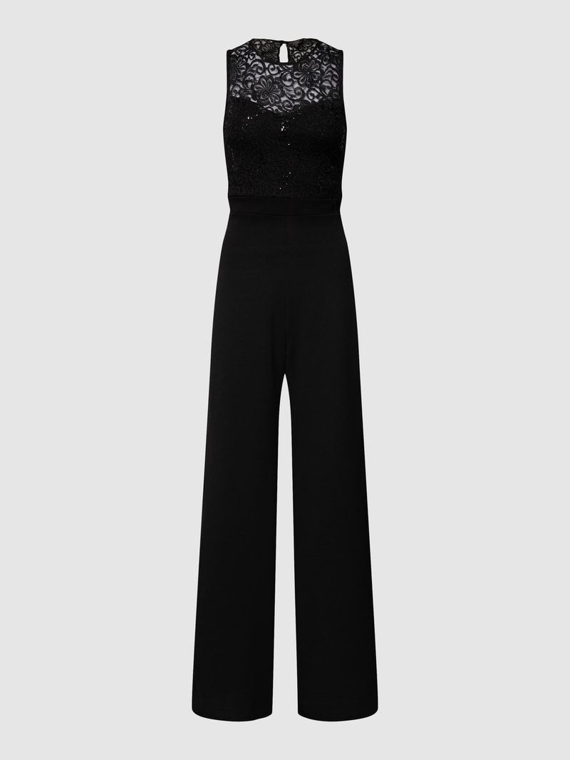 Jumpsuit mit floralen Stickereien in schwarz