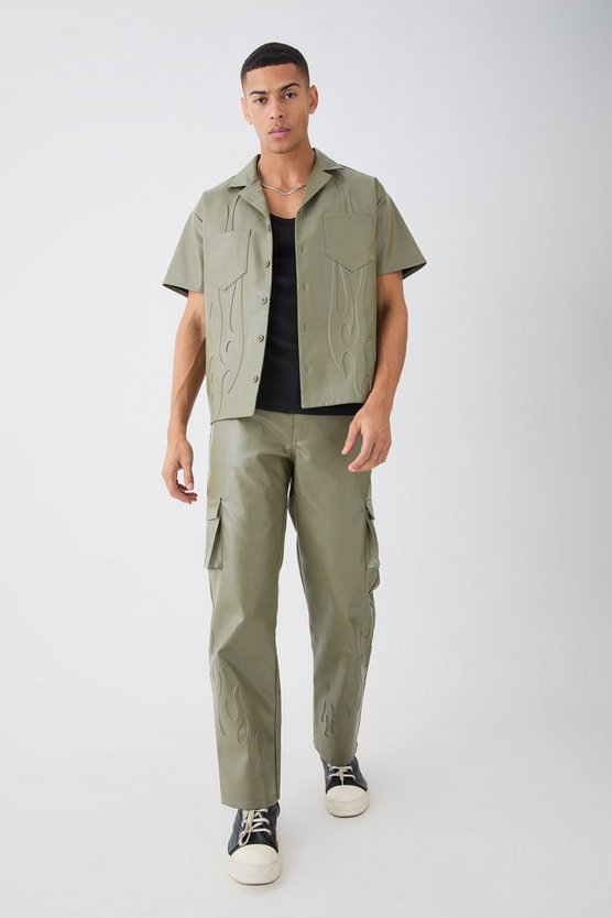 Lockere PU-Hose mit Flammen-Print