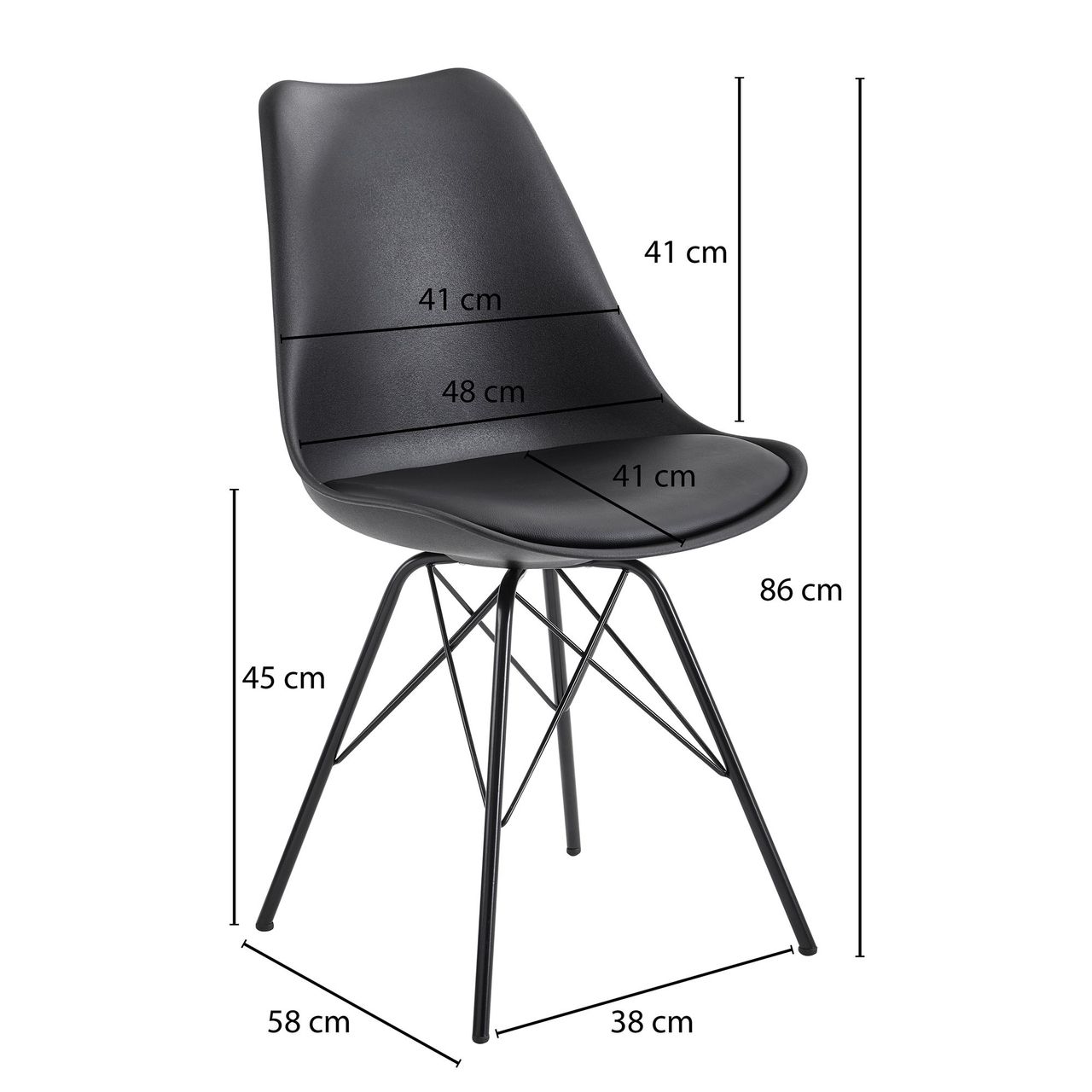 Wohnling 2er Set Esszimmerstuhl 86 x 58 x 48 cm Schwarz