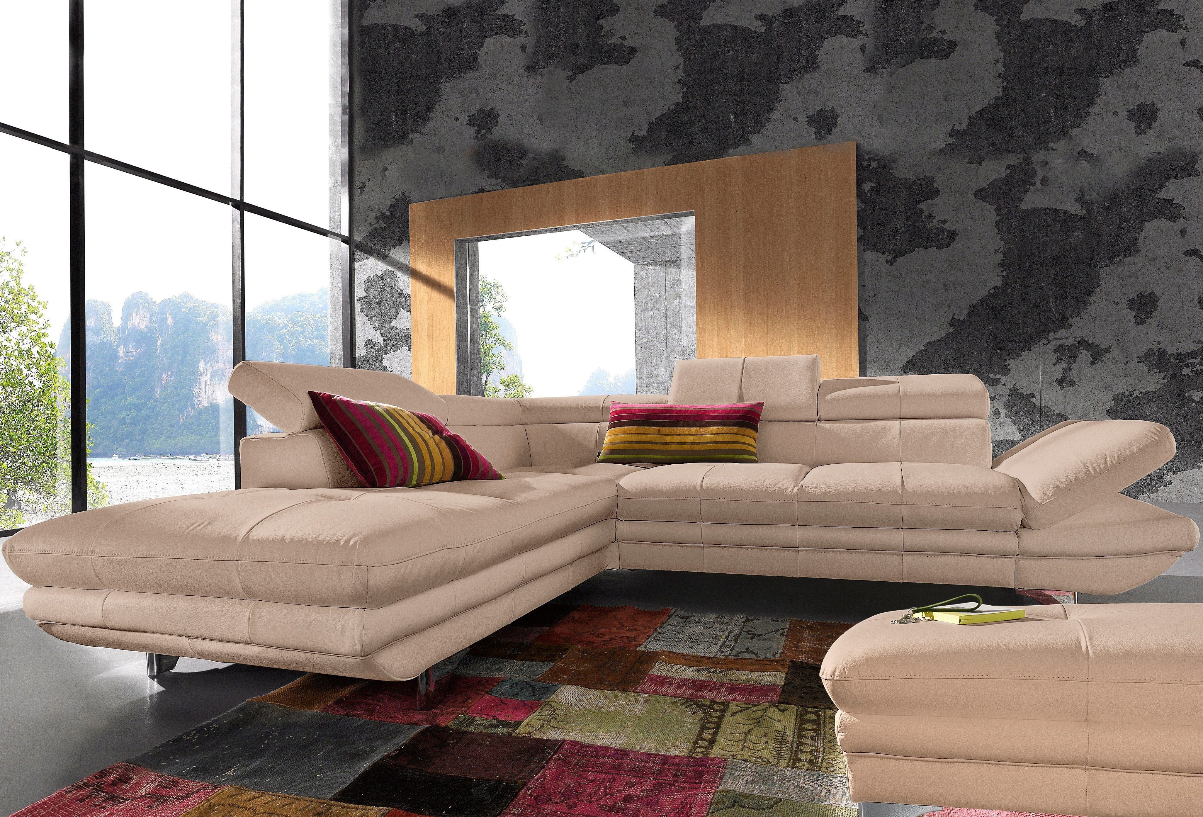 COTTA Polstergarnitur Enterprise, (Set), Set: Ecksofa, Hocker, Kopfteilverstellung, wahlweise mit Bettfunktion