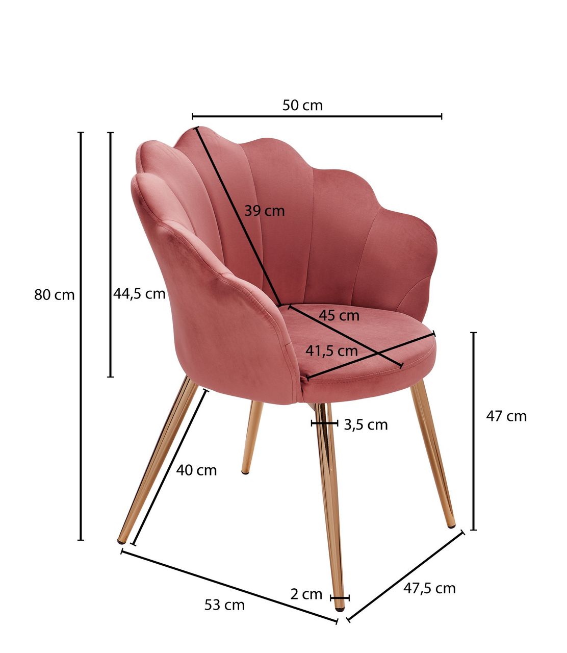 Wohnling Esszimmerstuhl 80 x 53 x 48 cm Rosa