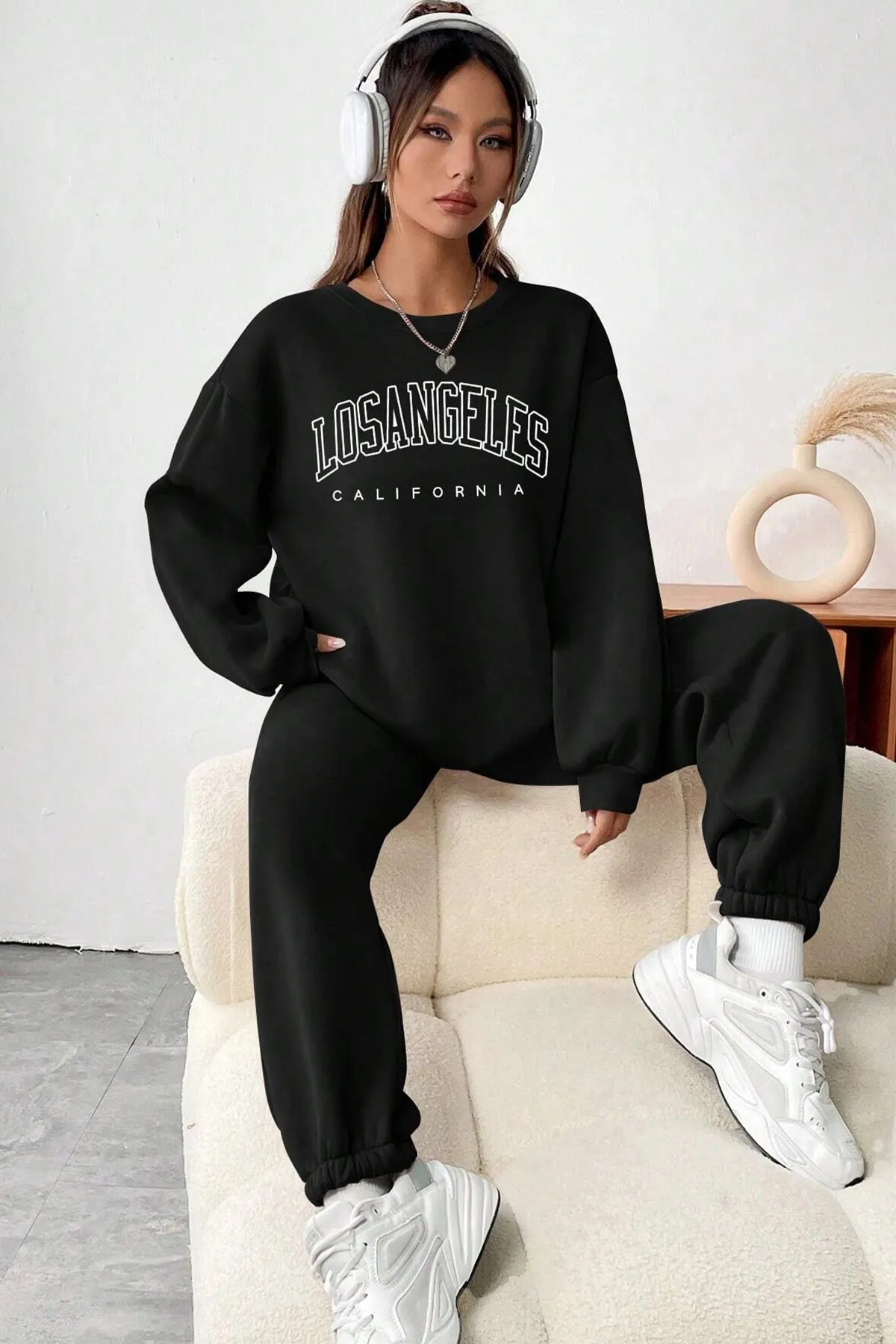 uyguntarz  Bedrucktes Unisex-Trainingsanzugset mit Rundhalsausschnitt „Los Angles“