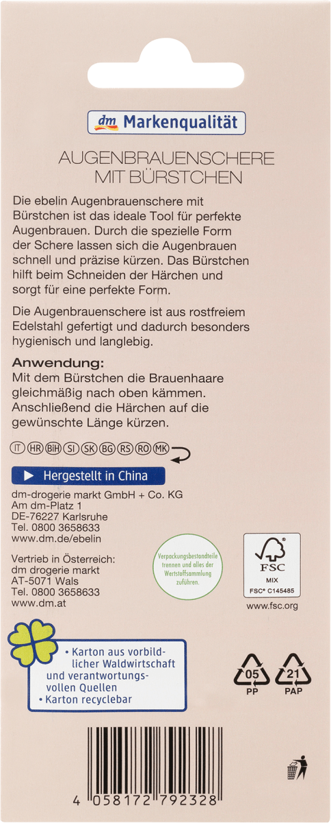 Augenbrauenschere mit Bürstchen, 1 St