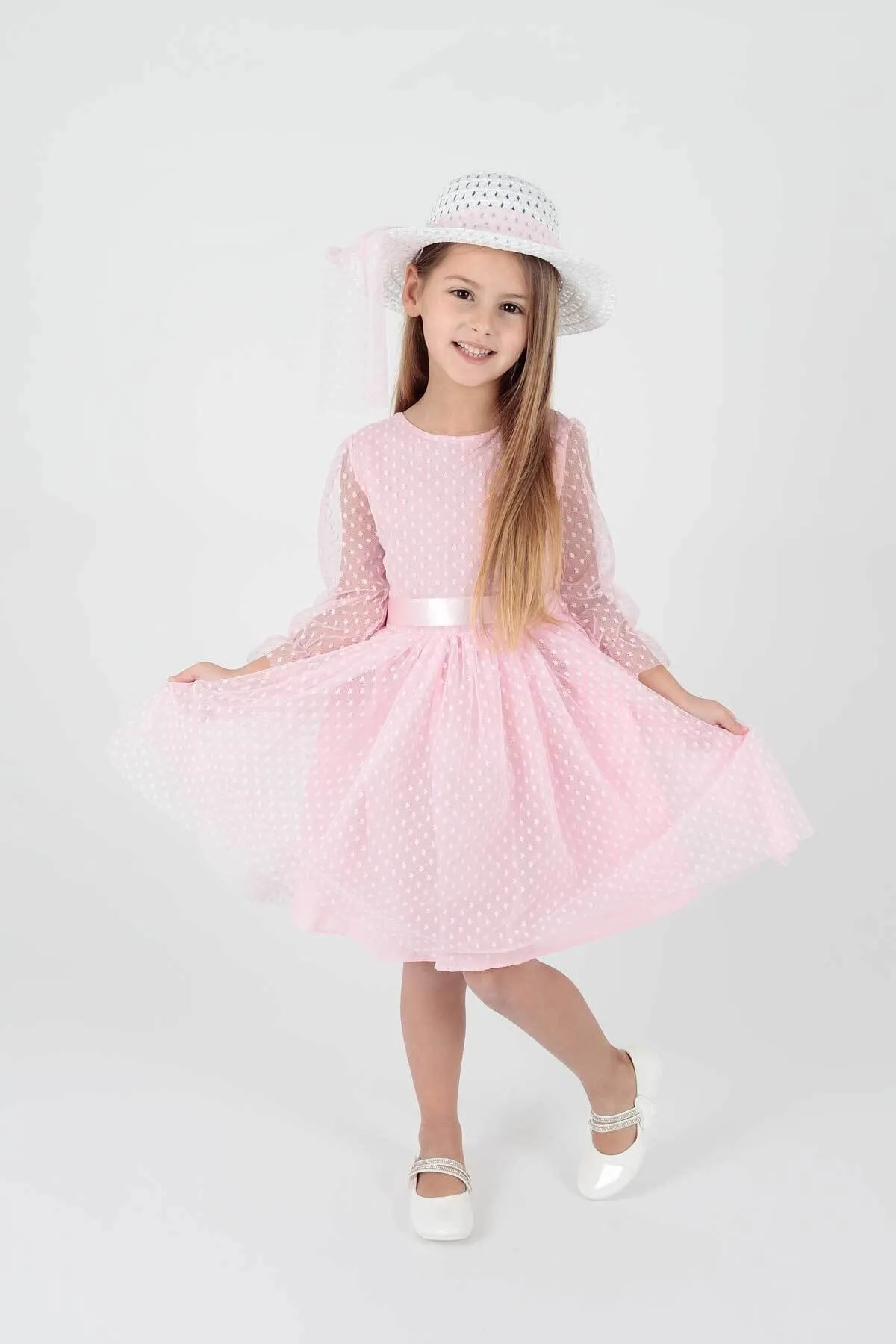 AHENGİM  Trendiges Abendkleid für Mädchen mit Hut und Tüllspitze Ak2228