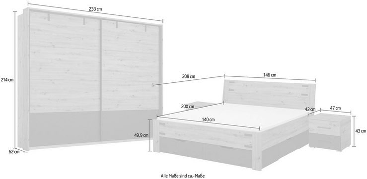 rauch Schlafzimmer-Set Birmingham, (5-St), 5-tlg.Set: Schwebetürenschrank inkl. Passepartout, Bett, 2 Nachttische