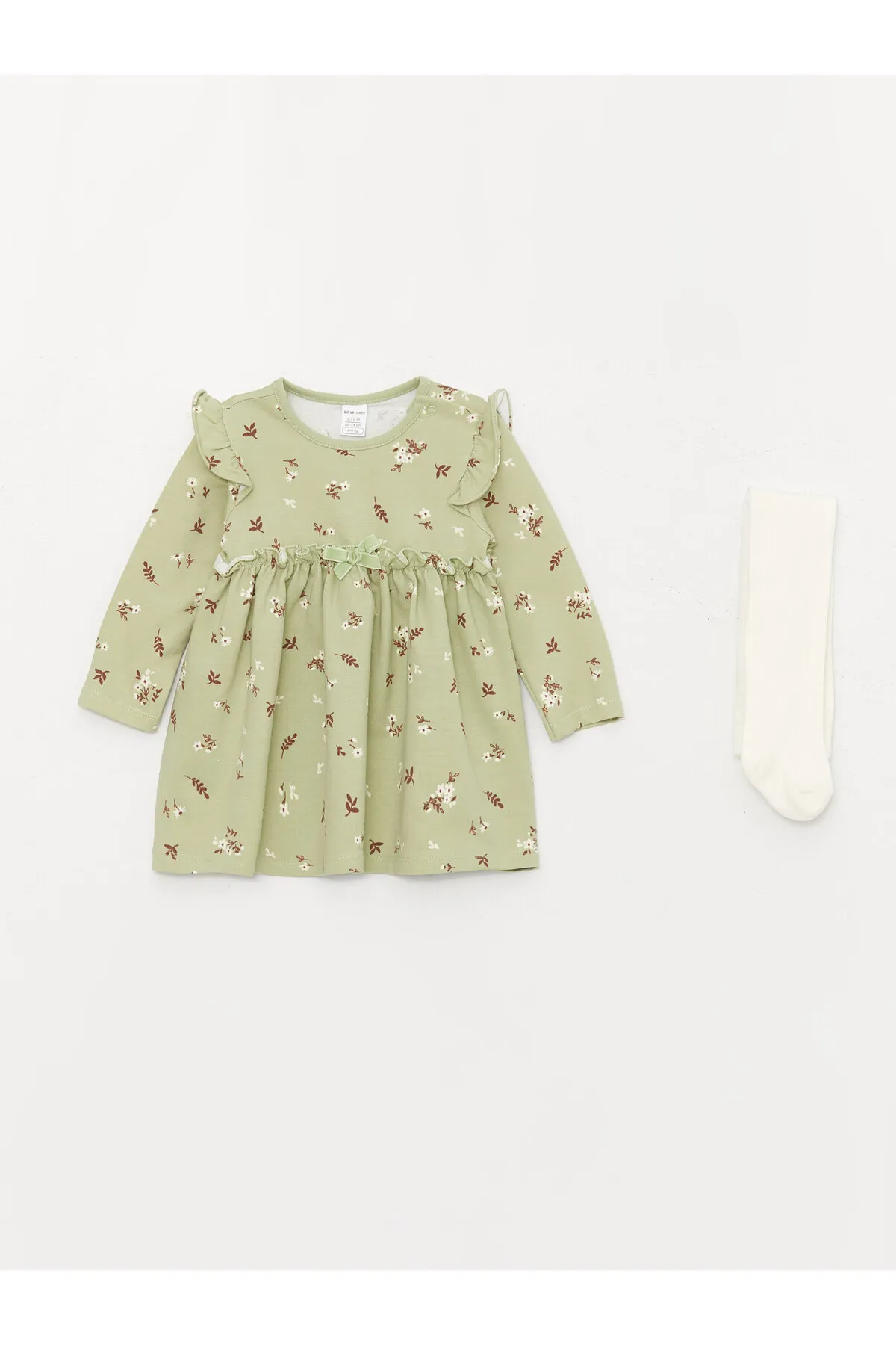LC Waikiki  Bedrucktes Baby-Mädchenkleid mit Rundhalsausschnitt und Strumpfhosen im 2er-Set